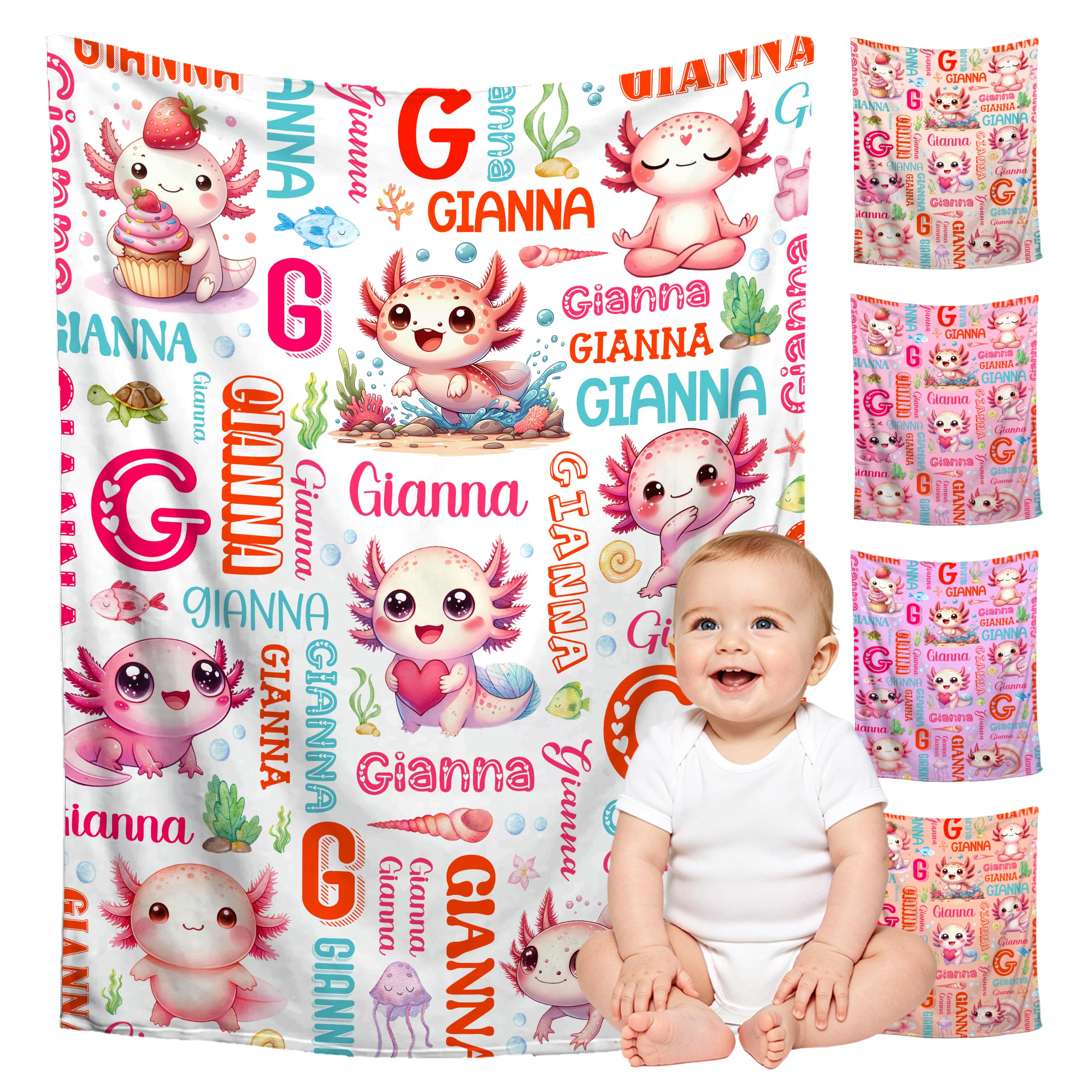 Custom Axolotls Blanket for Boys Girls,Ultra Soft Personalized Gifts Baby Blanket,Customized Throw for Toddlers Newborn Stroller Crib,30"x40"