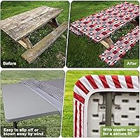 Vista 139 de Play Tailor - Mantel para mesa de pícnic con cubiertas para bancas, impermeable y a prueba de viento con bolsa de cordón, ajustable a mesas y bancas