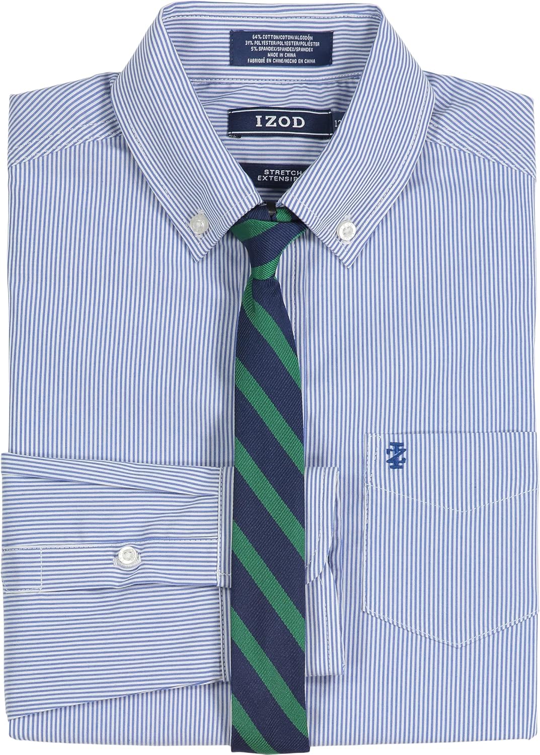Izod Boys Long Sleeve Button-Down Collared Dress Shirt with Tie and Chest Pocket - Image 2