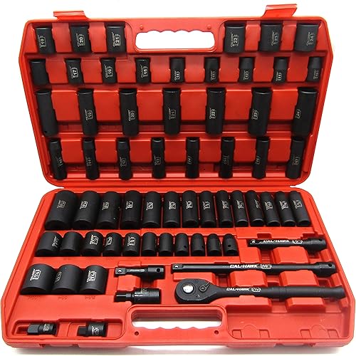 Juego reductor de adaptador de enchufe de impacto profundo y poco profundo de 65 piezas de 1/2" SAE y METRIC