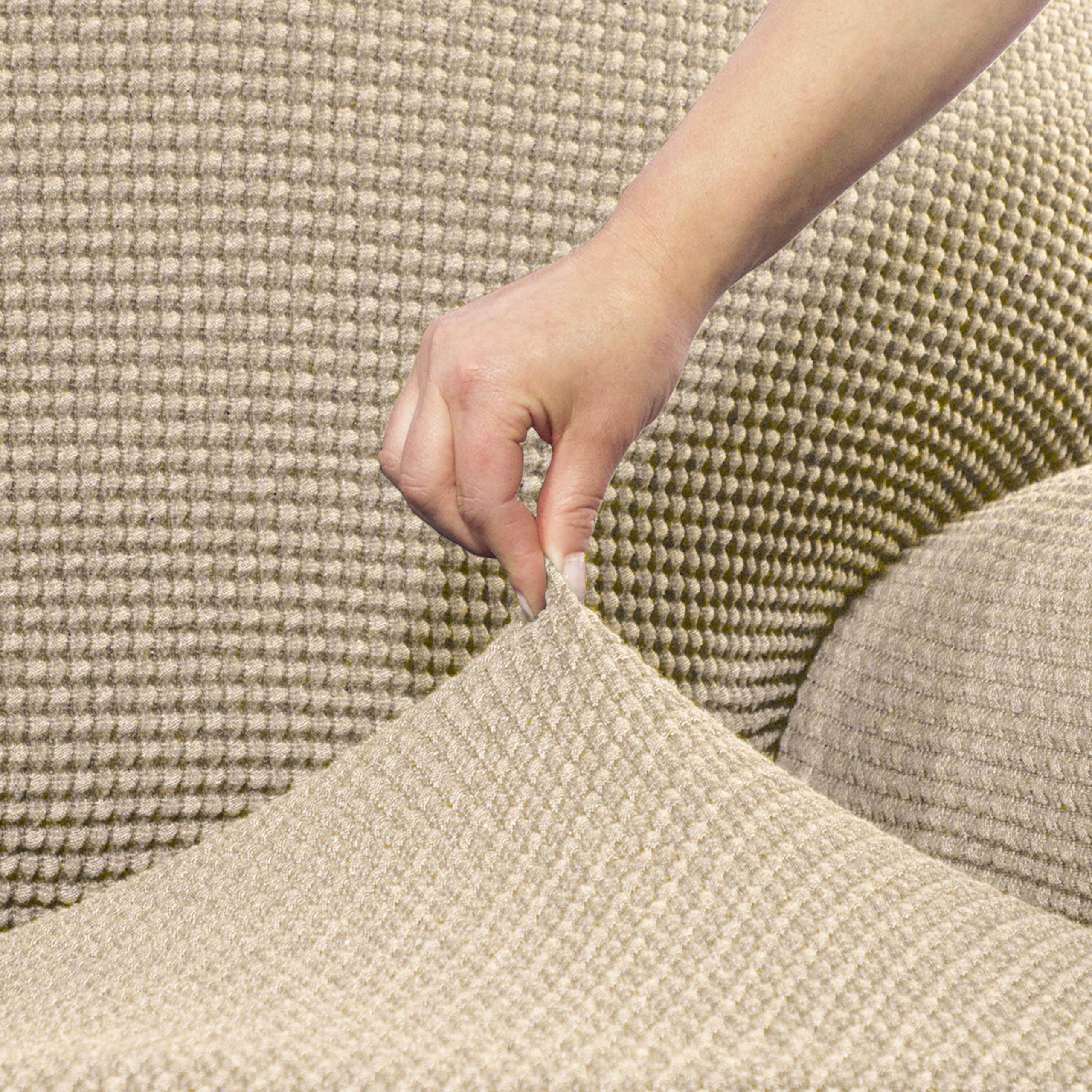 FAVERTI® Funda Super Elástica Chaise Longue Brazo Corto Derecho (Visto de Frente) | Modelo NOVELE | Beige | Protector de Calidad de Tejido Jacquard Tacto algodón