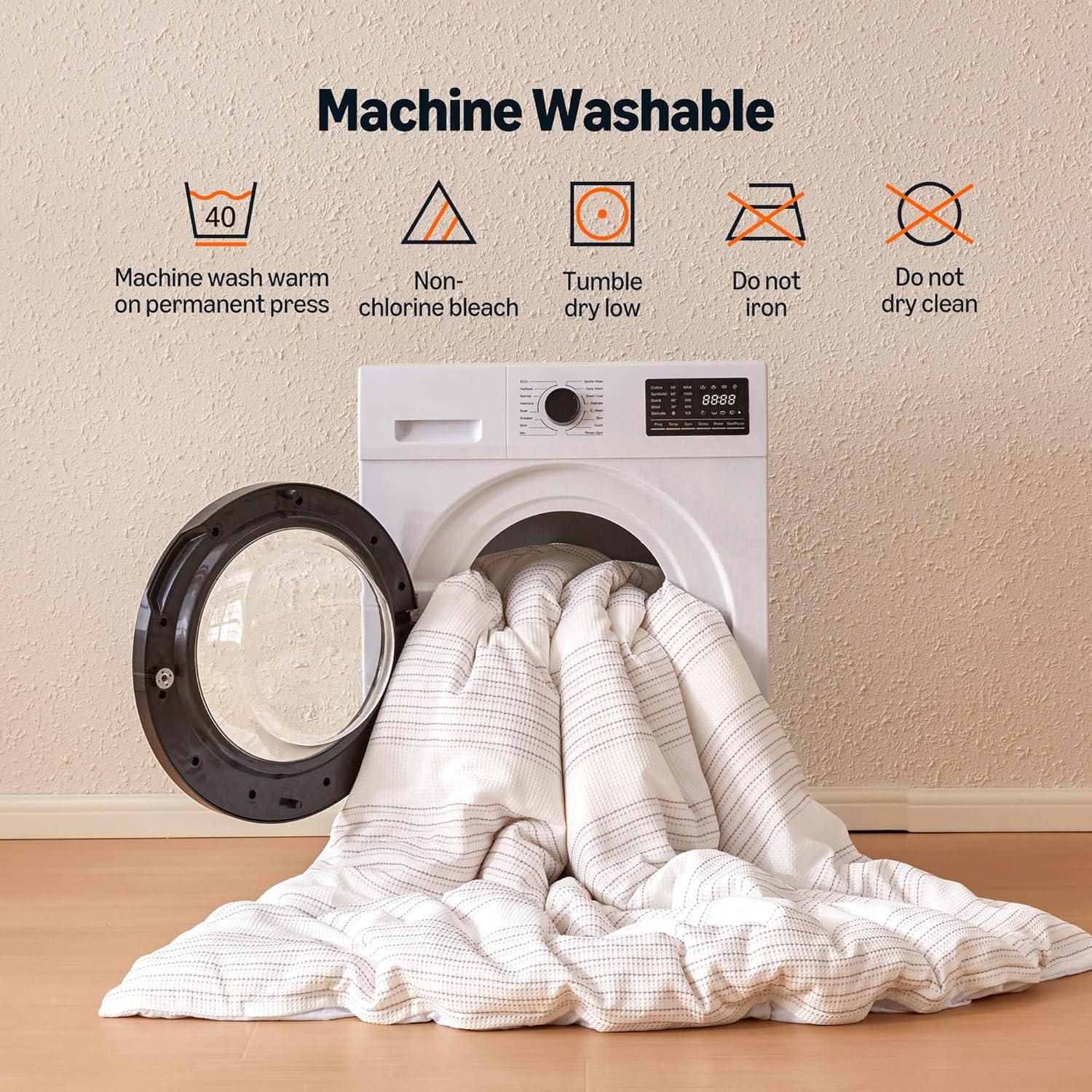 Amazon Basics Waffle Weave Microfiber 3-Piece Duvet Cover Set, Includes 1 Duvet Cover and 2 Pillow Shams, Queen, Pink Striped - Image 7