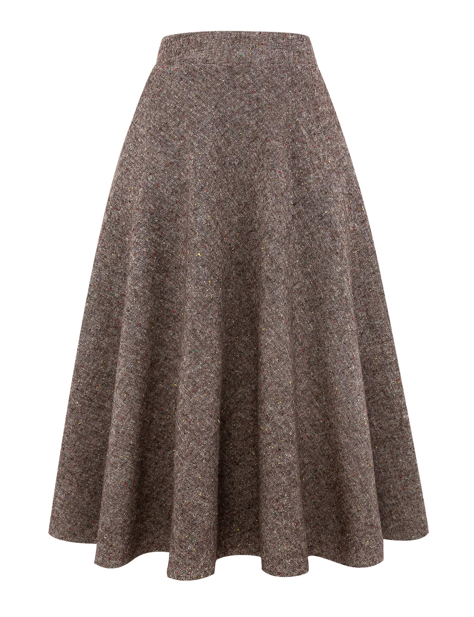 IDEALSANXUNWomens Plaid Wool Skirts Elastic Waist A-Line Pleated Tartan Long Skirts