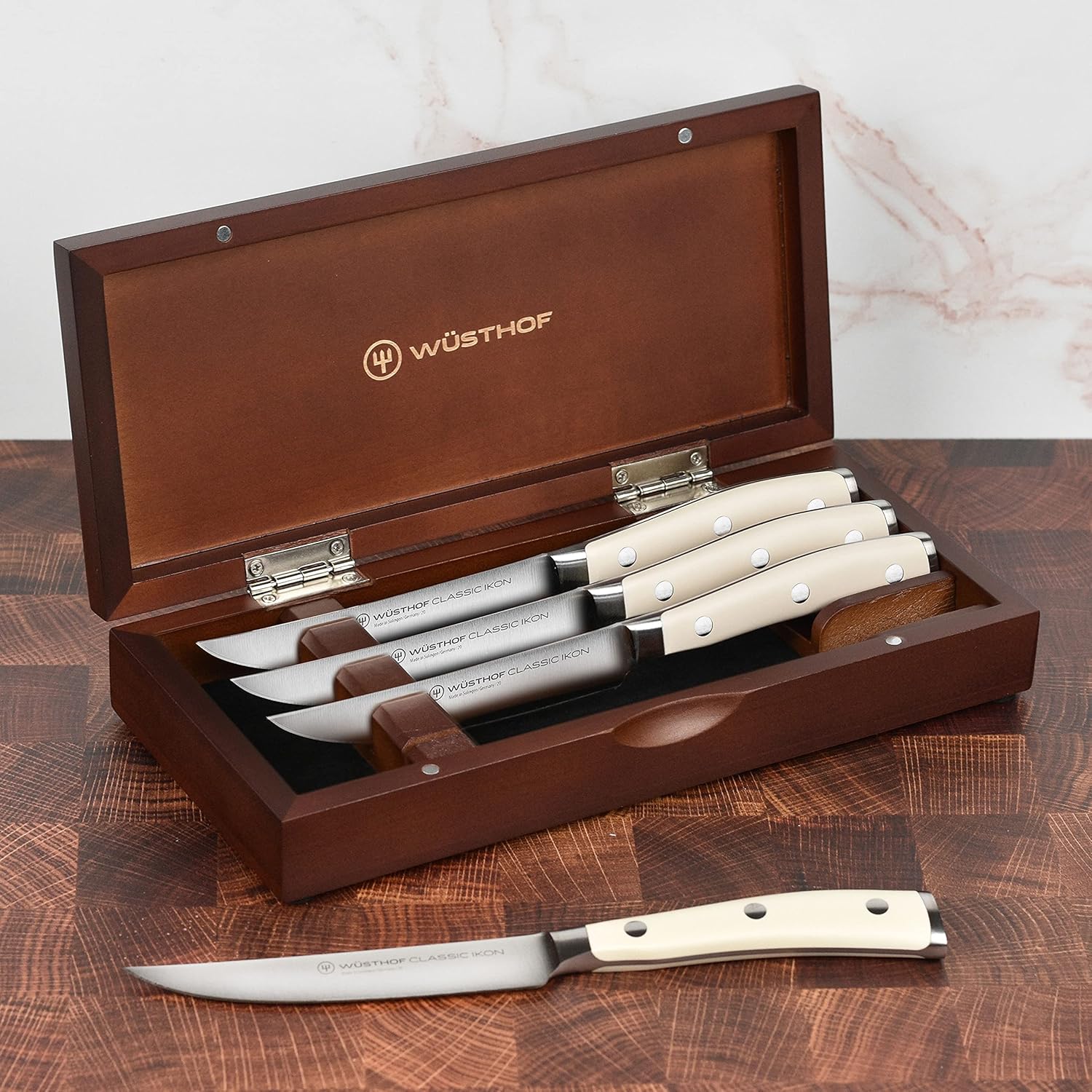 Wusthof Classic Ikon Creme Steak Knife Set with Wood Case (4 Piece)