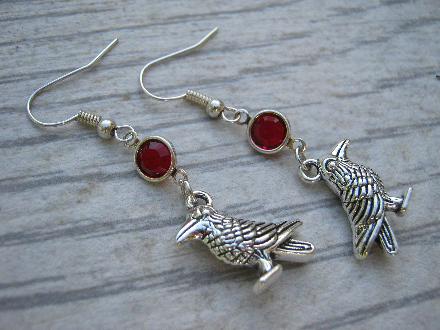 Raven Birthstone Earrings, Personalized Crow Earrings, Animal Avian Earrings, Bird Earrings