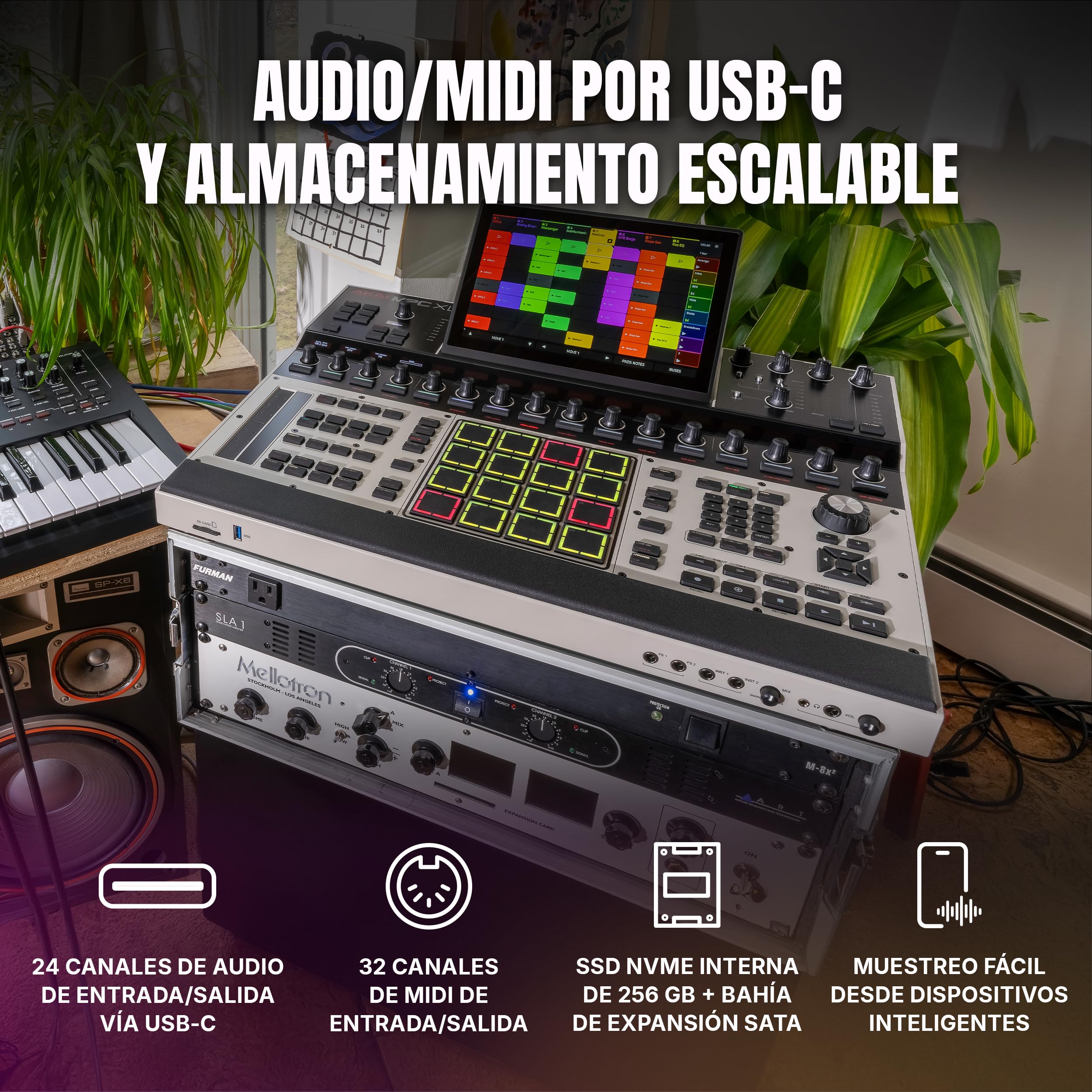 Akai Professional MPC XL Centro de Producción Musical Autónomo | Pads MPCe, Pantalla Táctil, CPU de 8 Núcleos, 16GB RAM, SSD de 256GB, para Sampling y Producción