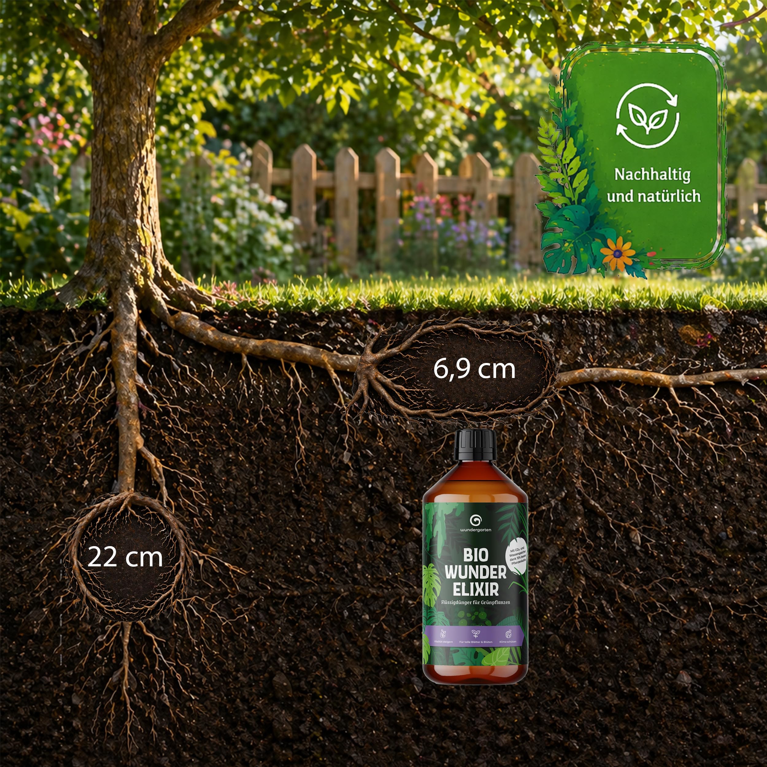 12x 500ml Bio Flüssigdünger für Grünpflanzen – Wundergarten Wunderelixier – Mit Pflanzenkohle – Zimmerpflanzen Dünger für Monstera, Ficus & Co. – Organischer Blumendünger für kräftige grüne Blätter