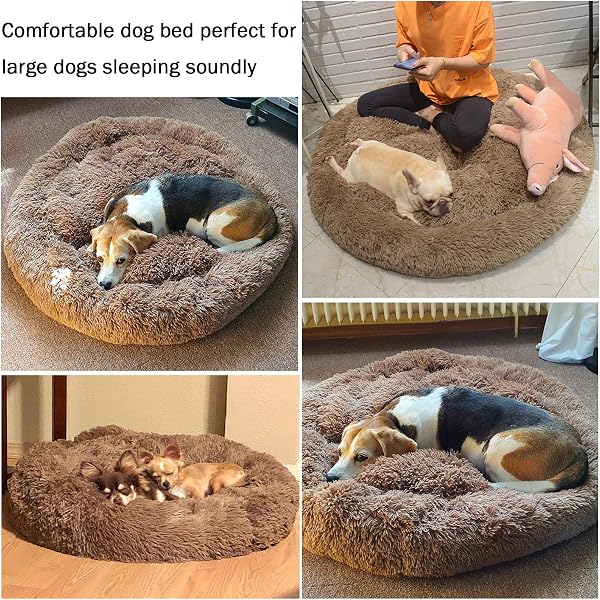 Coussin Apaisant Lavable, Panier Chien Moyen Taille, Lit Donut XXL-100cm, Couleur Marron - 2