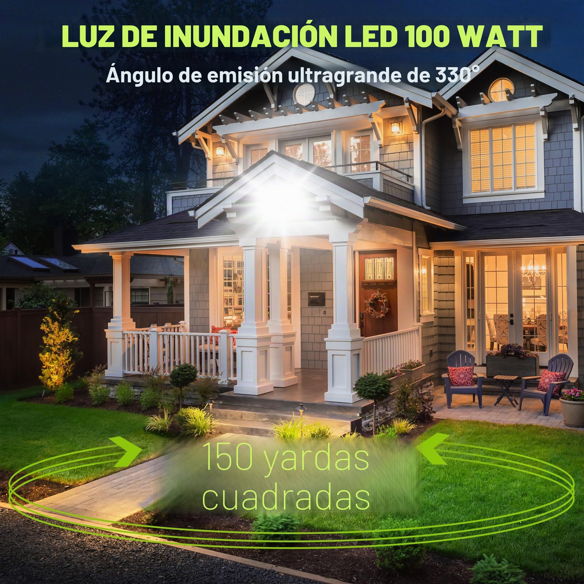 Luz de Inundación de 100W LED, 9000 LM, Reflector de Seguridad 5000 K (Luz Blanca del Día), Foco Ajustable de para Granero, jardín, Patio, Garaje