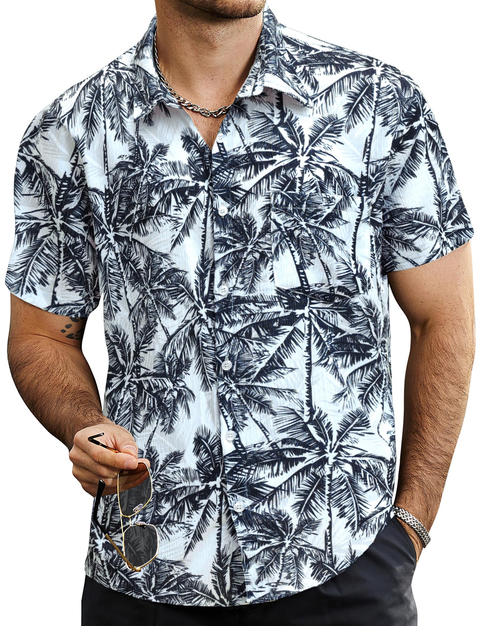 VATPAVE Mens Summer Striped Shirts Button Down Short Sleeve Vintage Beach Hawaiian Shirts with Pocket