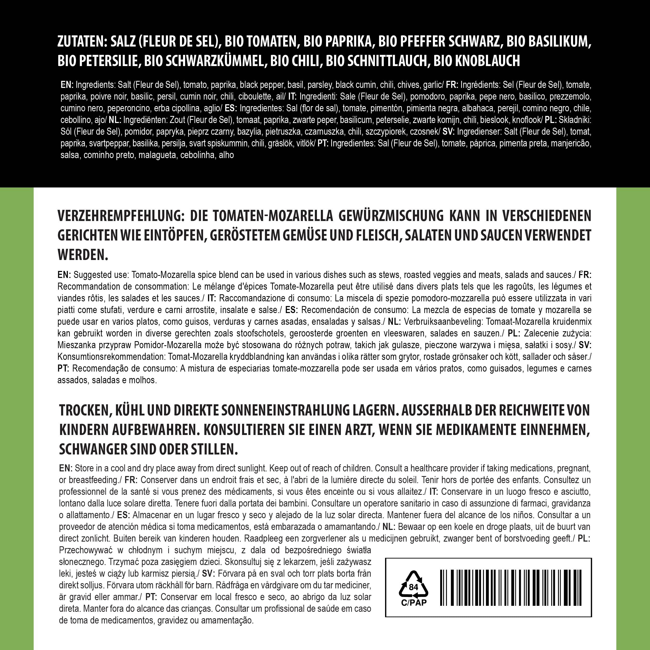 Alpi Nature Ekologiczna Przyprawa Pomidor i Mozzarella 250g, Włoska Przyprawa do Gotowania