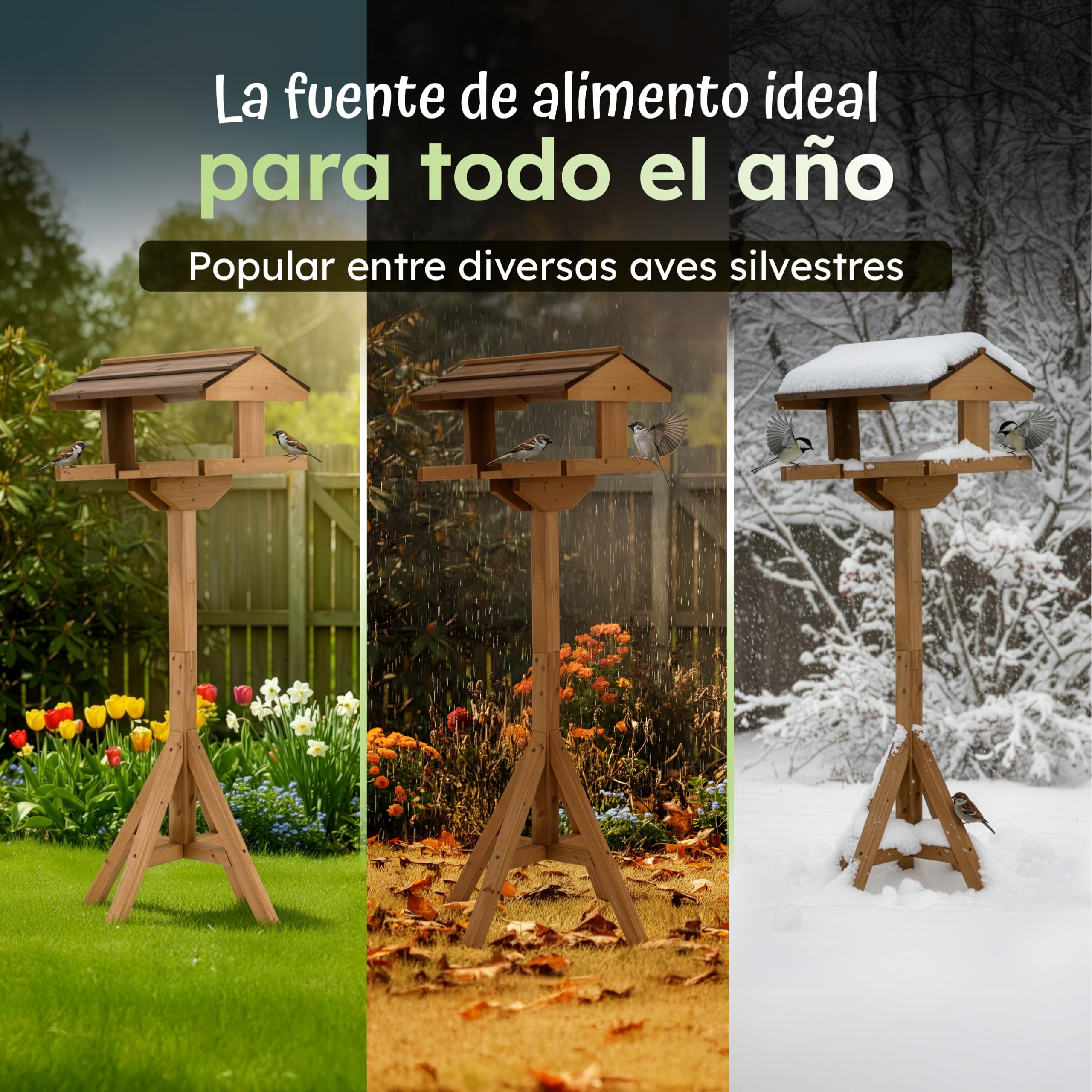 Moorland Casa para Pájaros Abierta con Soporte Comedero Madera Abeto FSC® | 114cm Marrón Techo Oscura Kit de Montaje Grande Jardín Balcón Resistente al Clima aves VH4