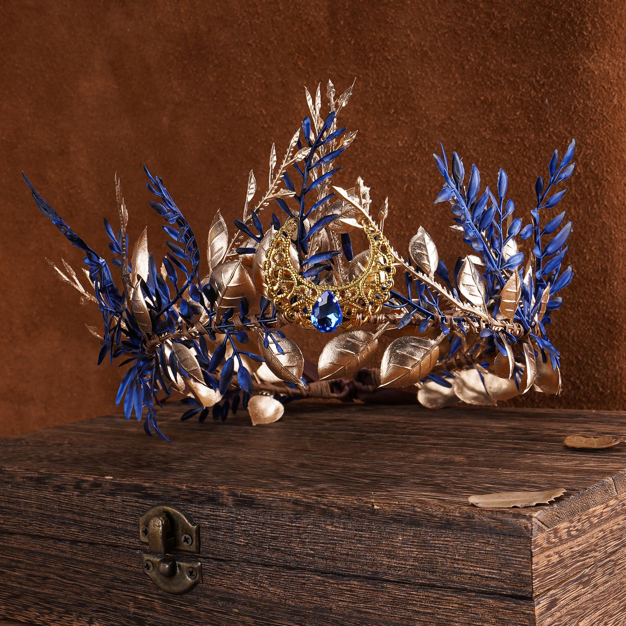 Amazon.com : MOSTORY Blue Woodland Elf Crown - Elf Flower  display picture 3