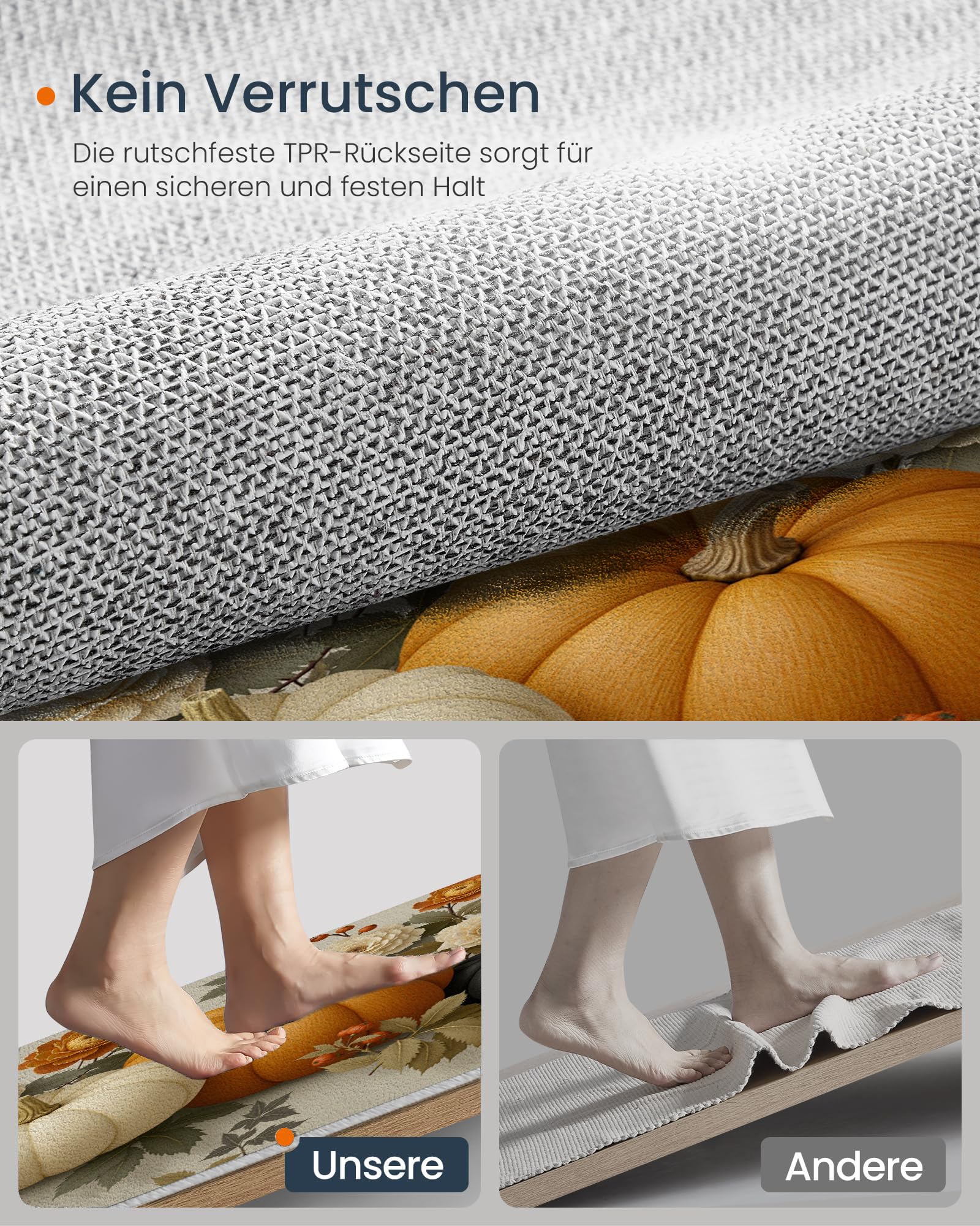 Kürbis Sonnenblume Fußmatte 80 X 120 cm, Ländliche Gegend Anti Rutsch Matte Waschbar Fussmatte | Kürbis Sonnenblumeteppich Für Flur Küche Haustiere - Beige