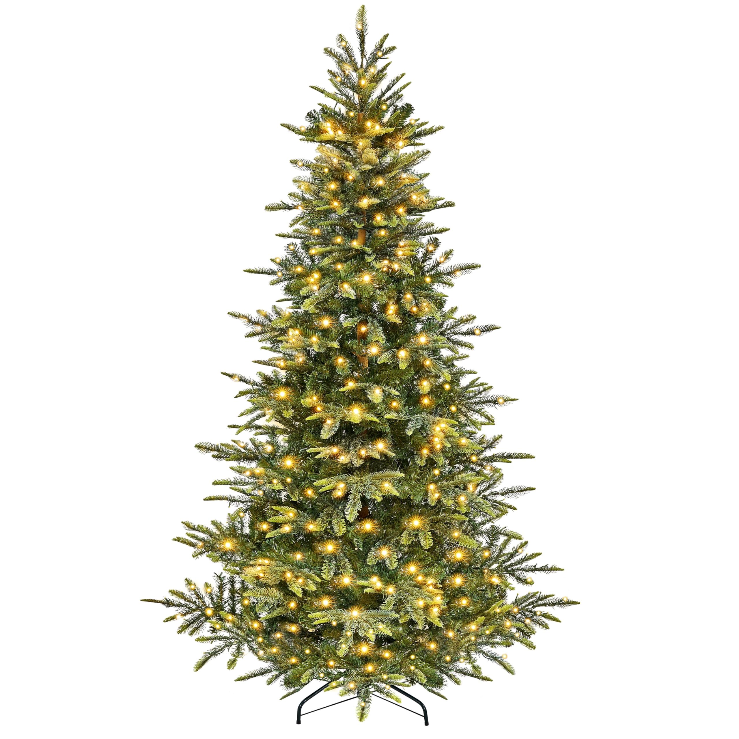 Yaheetech 7.5ft Pre-lit Aspen Fir Artificial Christmas Tree with 550 Warm White LED Lights Full Prelighted Xmas Tree w/1128 Branch Tips & Foldable Stand for Home Holiday Decor, Green