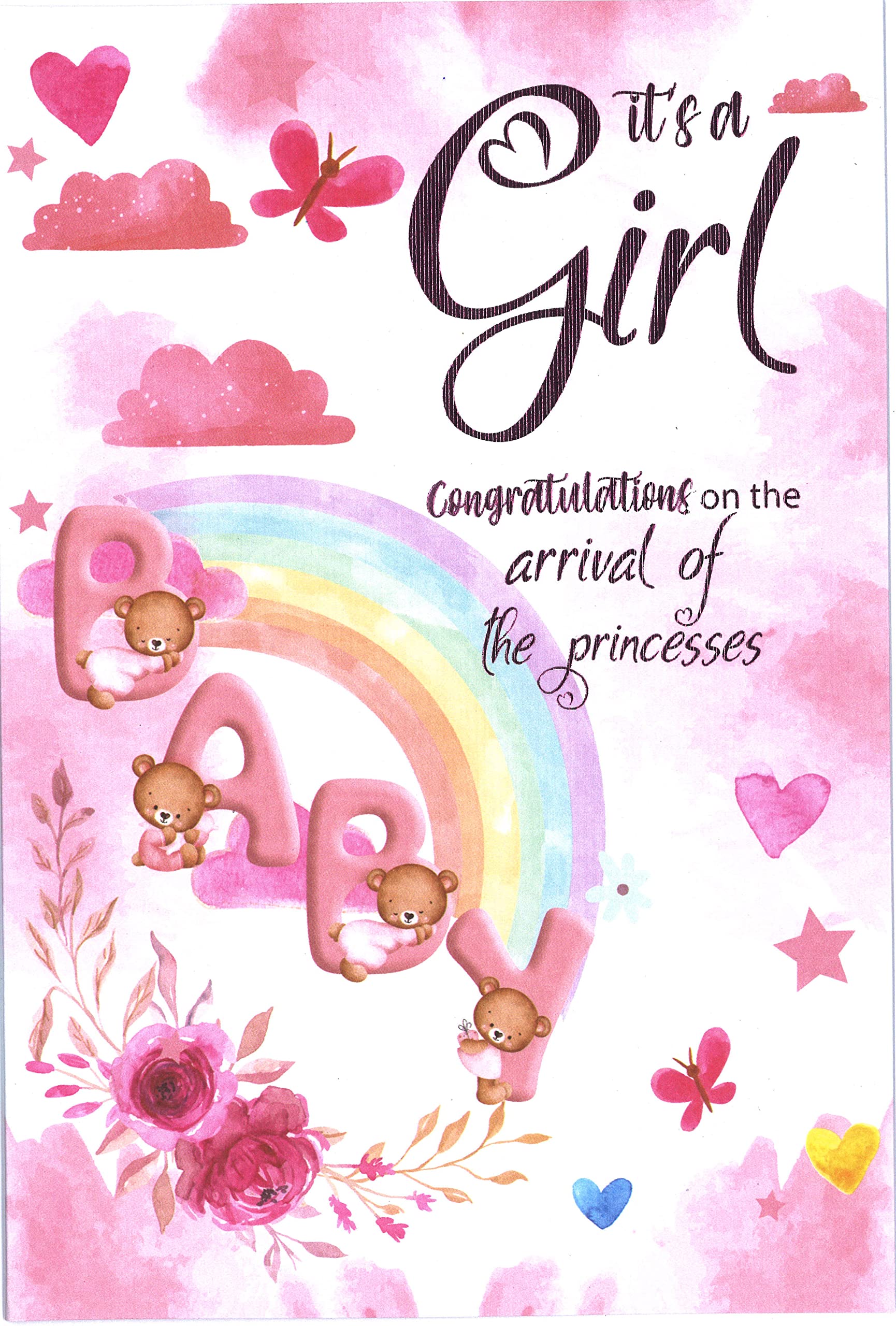 ajoobaGreeting Card - New Baby Card - its a baby Girl Card Including Envelopes -009