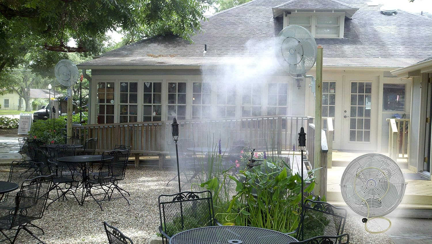 Pre-Assembled, Low Pressure Kit,25' Mist, Recommended for Fans with 30-46'' Di, 25 Inch Diameter Ring - 8 Nozzles System, Beige Color Tubing