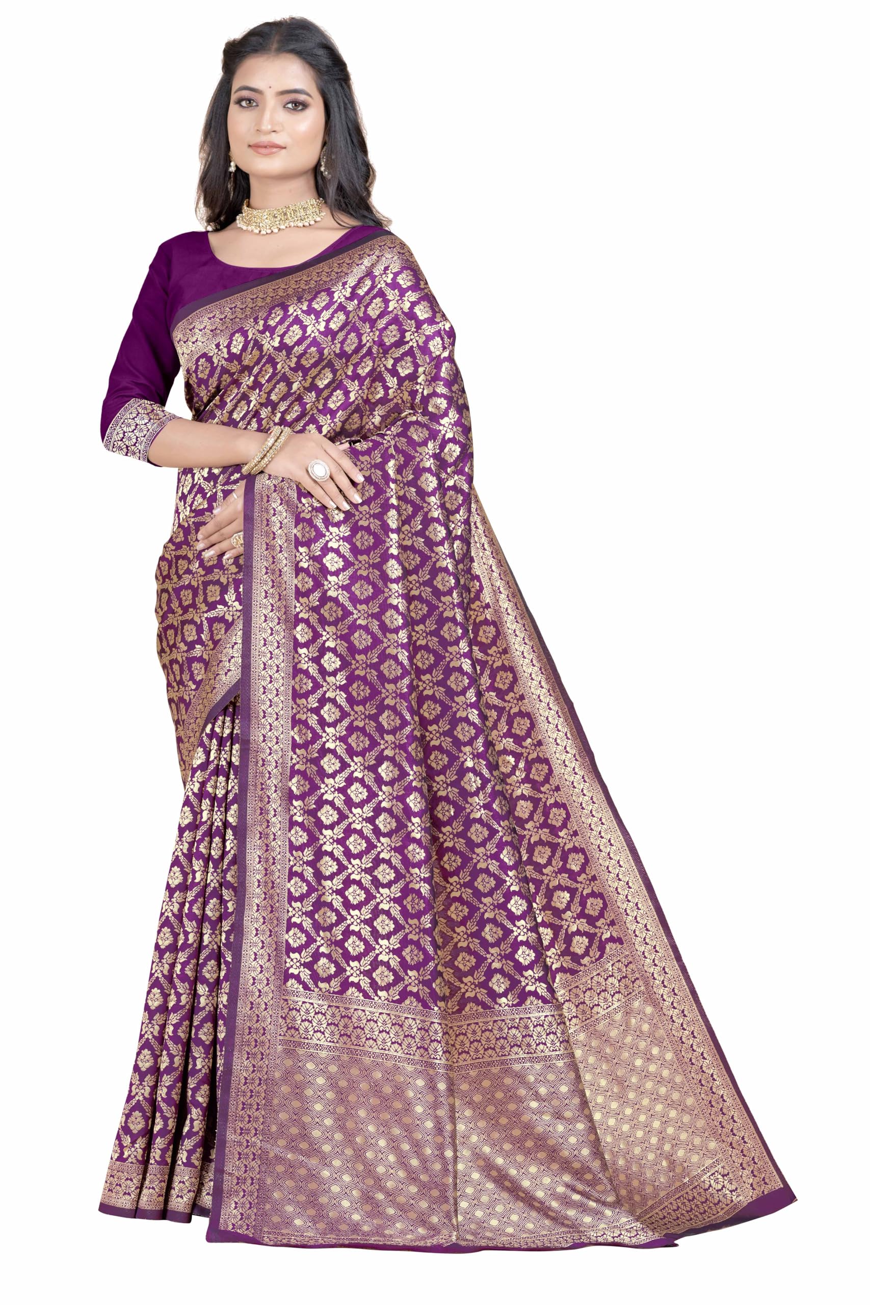 Sugathari Women's Banarasi Saree Pure Kanjivaram Silk Saree Soft New Ladies 2023 Design Wear Pattu Sarees Latest Party Sari Collections With Blouse Piece For Wedding Sadi (San Pari-191 Wine)