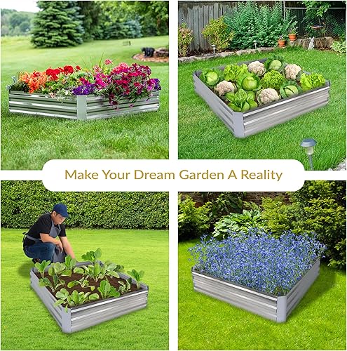 Miniatura 188 de Sunnydaze Cama de jardín de metal elevada de 11.75 pulgadas de alto, cama de jardín elevada galvanizada para exteriores para verduras y flores