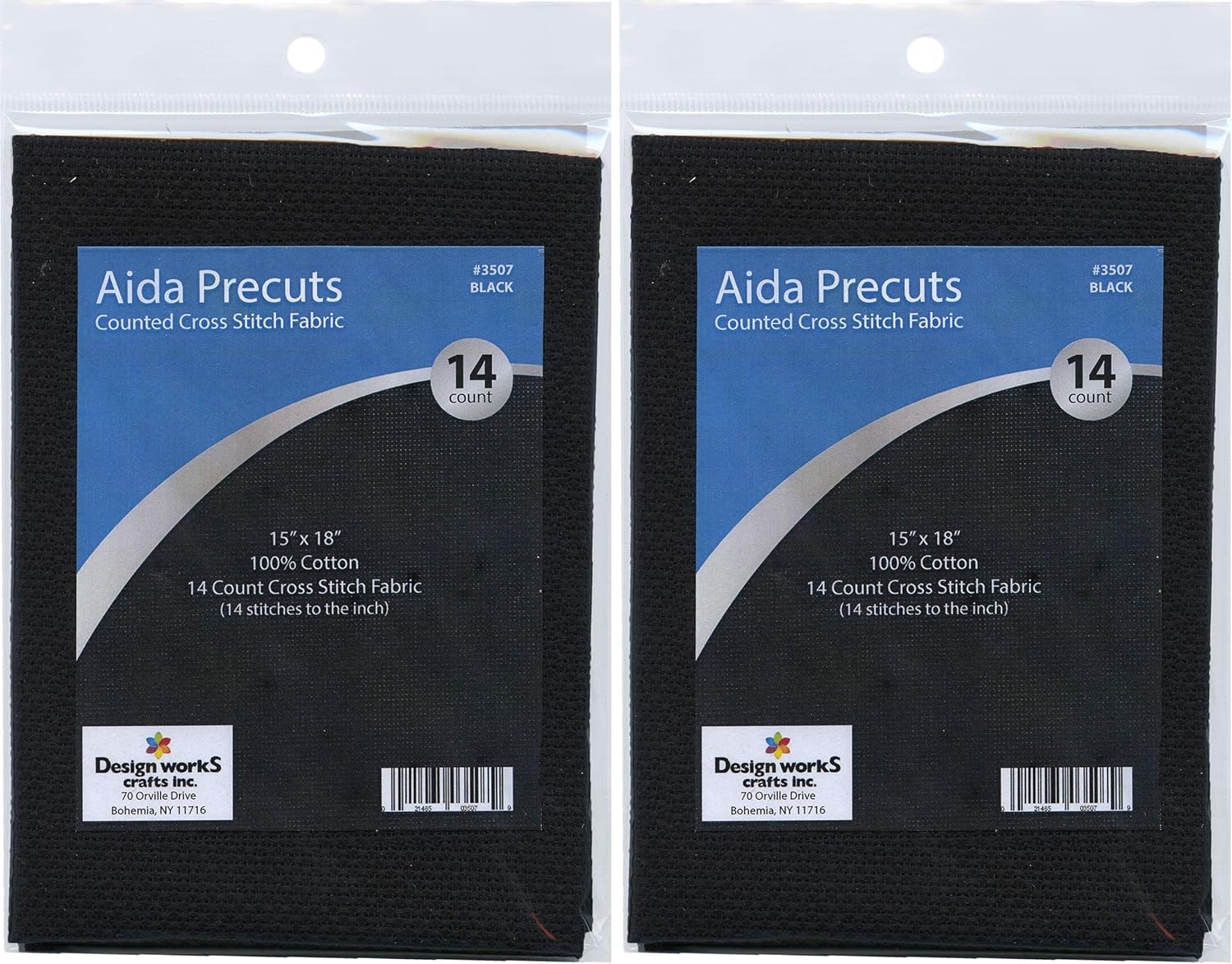 Design Works Crafts 14 Count Pre-Cut Aida Fabric, Black (Pack of 2)