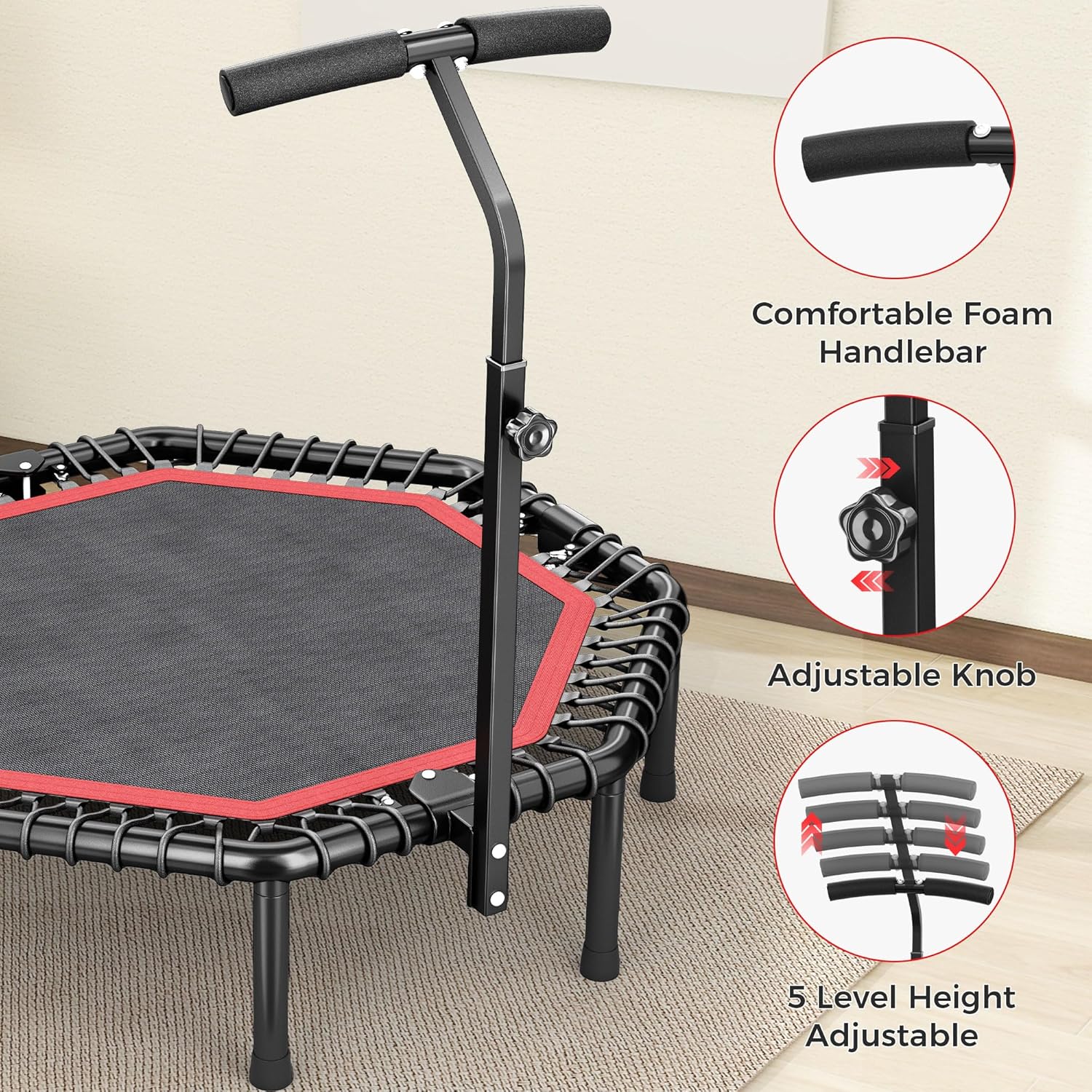 HYD-Parts 40"/48“ Rebounder Trampoline for Adults with Bungee Cords, Portable Fitness Exercise Mini Trampoline, Small Rebounder Indoor/Outdoor, Quiet Workout Equipment, 450lbs/550lbs