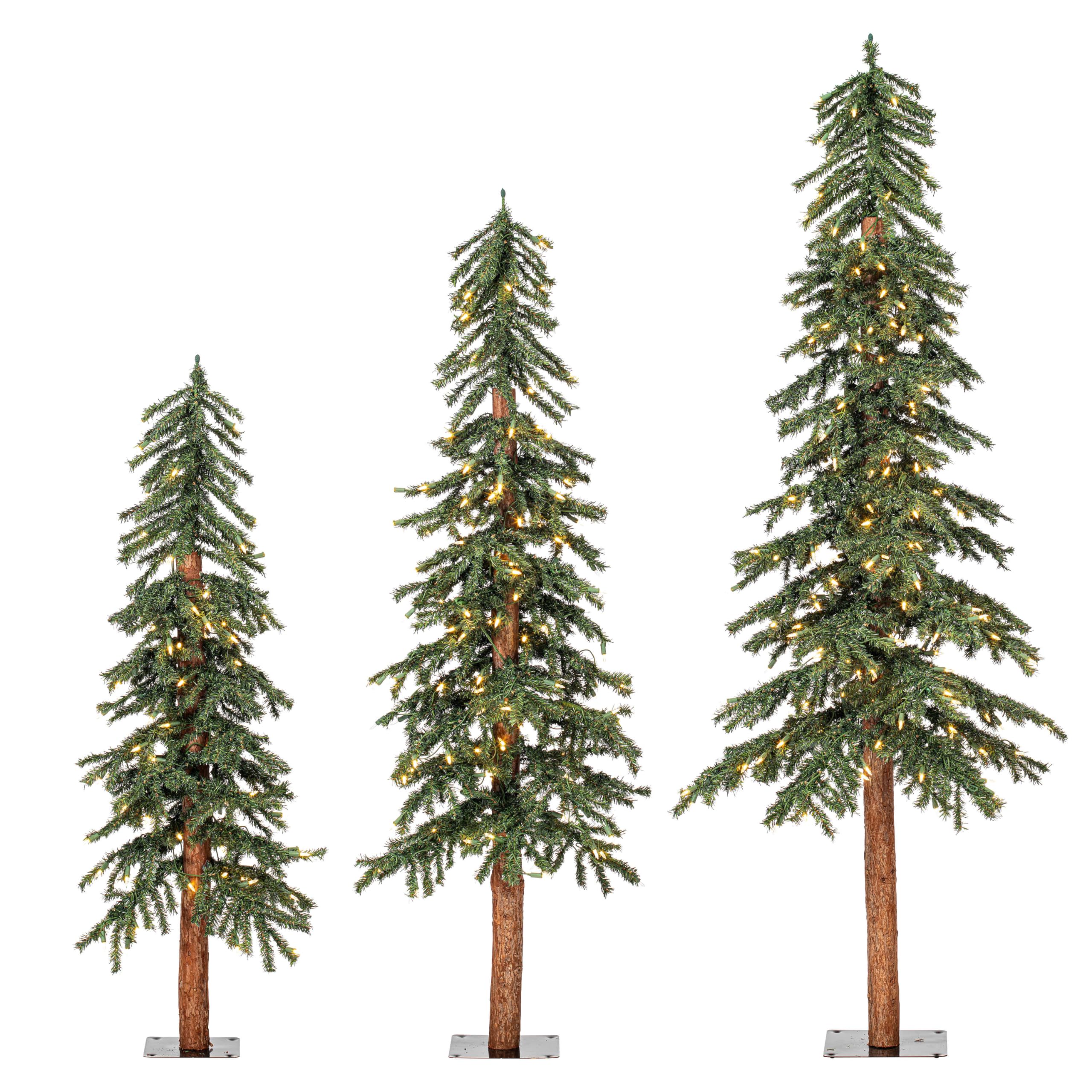 Vickerman 4' 5' 6' Natural Alpine Artificial Christmas Tree Set, Warm White LED Lights - Christmas Tree Set