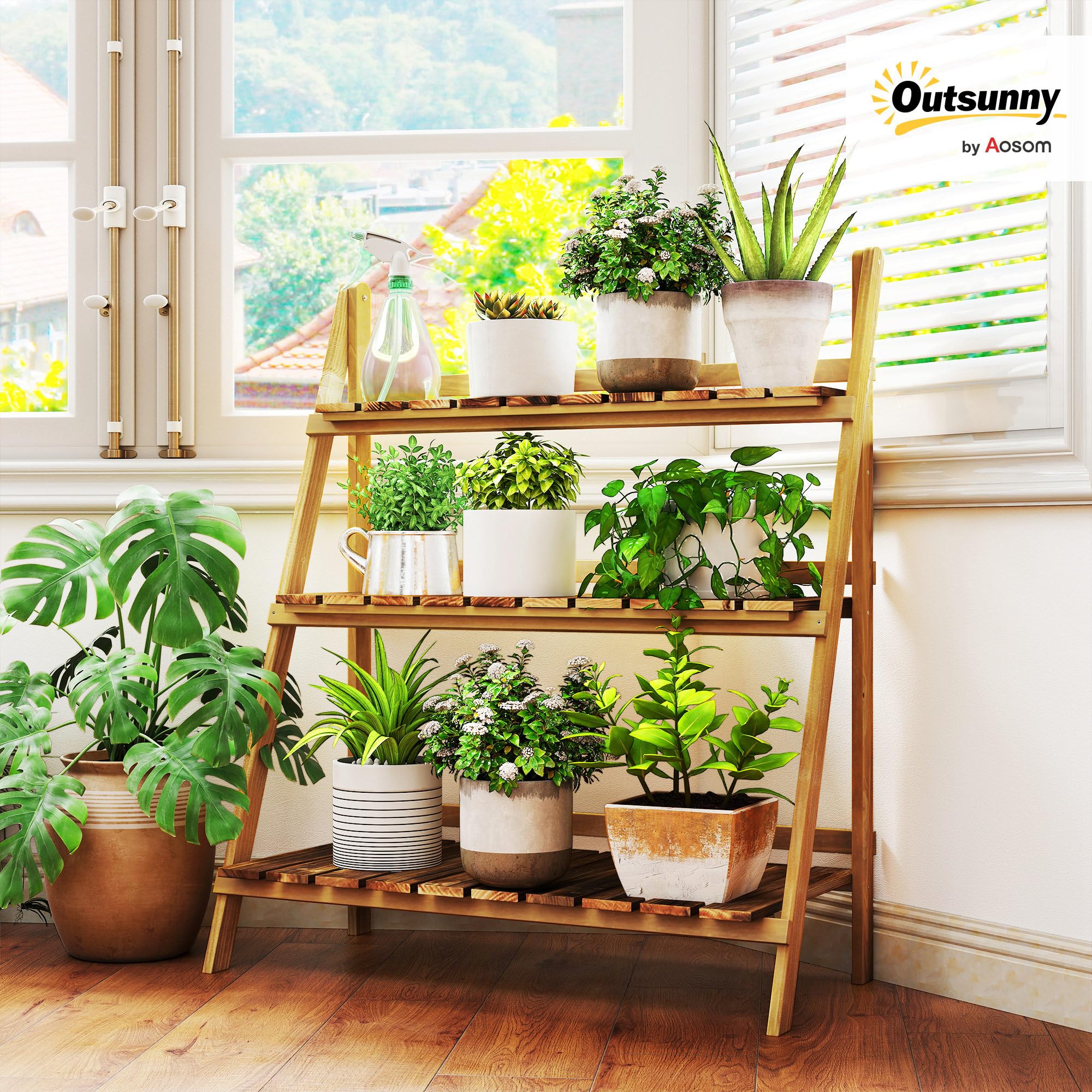 Outsunny Porte-Fleurs Étagère à Plantes Banc de Fleurs 3 étages en Bois de Sapin (modèle8