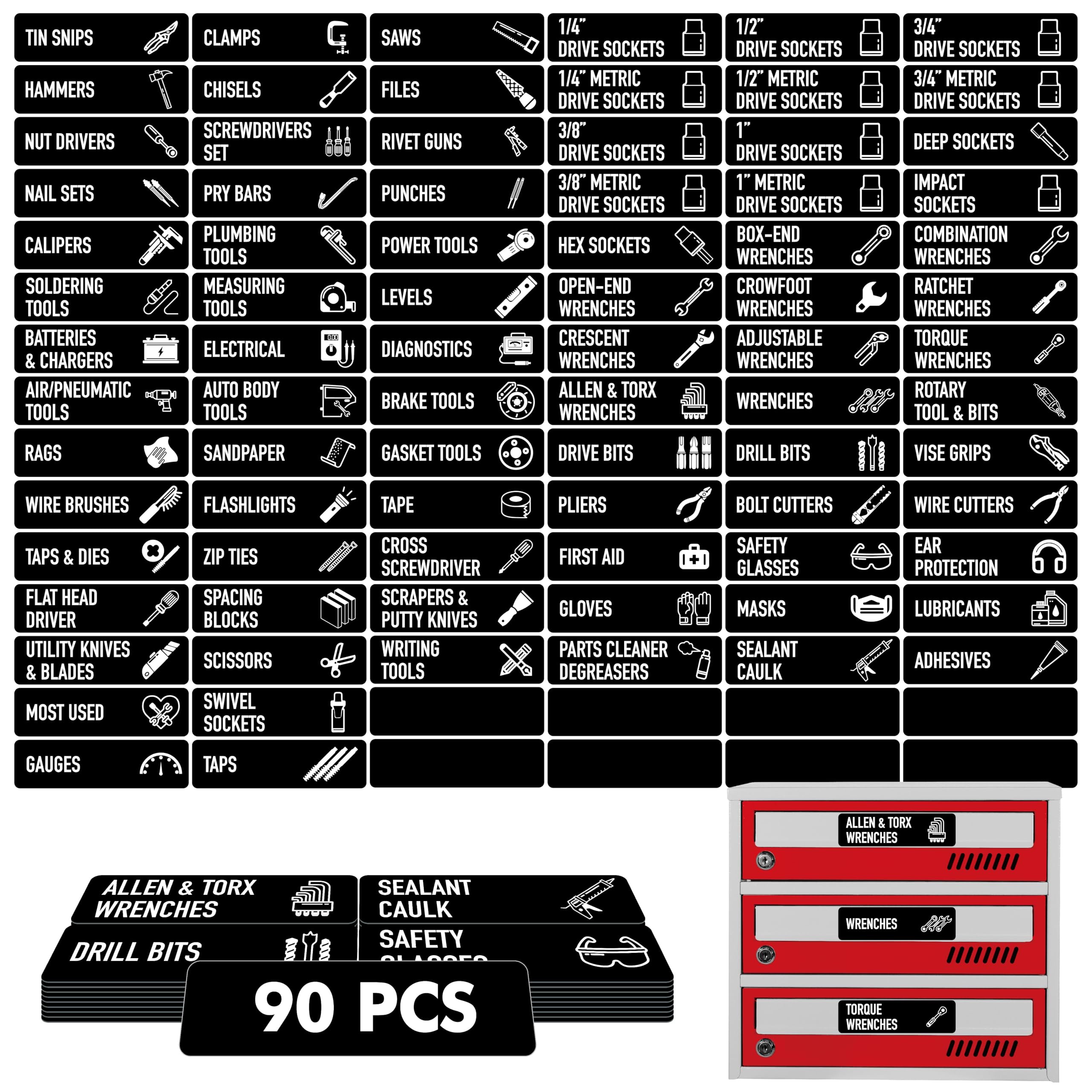 Snapklik.com : 90 PCS Magnetic Toolbox Labels, 82 Pre-Printed & 8 ...