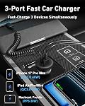 90W iPhone 17 16 Chargeur de voiture USB C Charge rapide avec 4FT Coiled USB-C Câble Adaptateur d'éclairage pour téléphone de type C, Chargeur ultra rapide pour iPhone 17 16 15 Pro Max iPad Android, Portable & Tidy