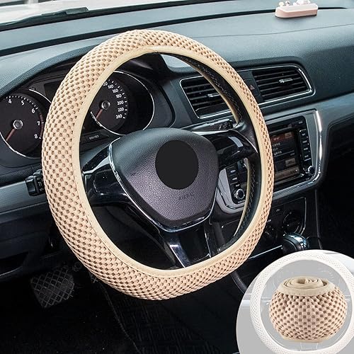 Miniatura 5 de GaRhomxy Funda elástica para volante de automóvil, funda para volante de automóvil, microfibra transpirable, seda de hielo antideslizante,