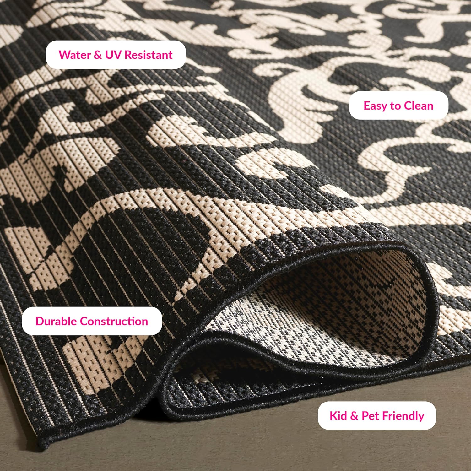 SAFAVIEH Washable Rug Outdoor Courtyard Collection - 2'3" x 6'7" Runner, Black & Sand, Non-Shedding & Easy Cleaning, Ideal for Patio, Entryway, Mudroom, Hallway, Kitchen (CY2663-3908)