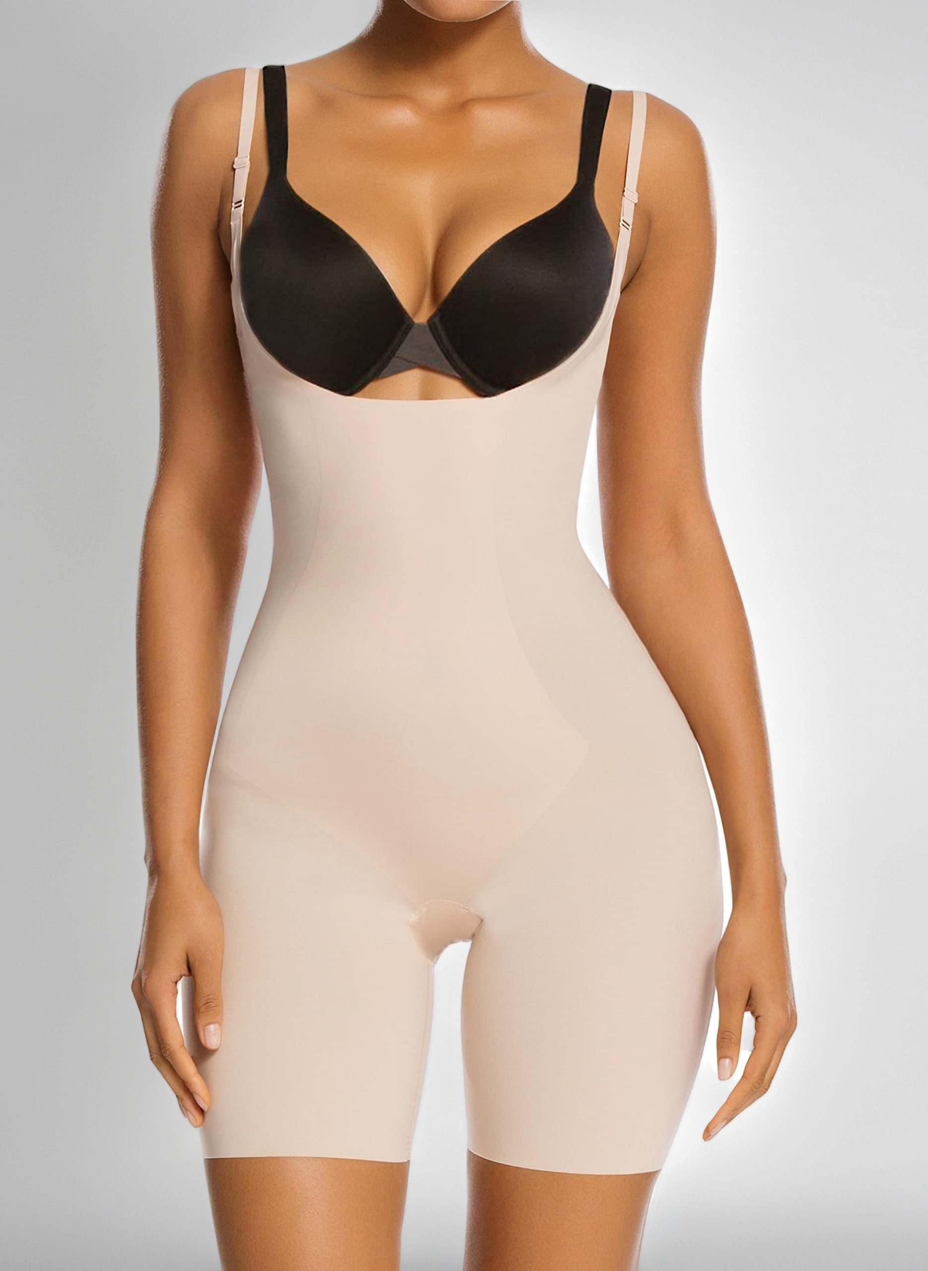 Women Body Shaper Tummy Control Seamless Shapewear Open Bust Mid-Thigh Bodysuit Shorts