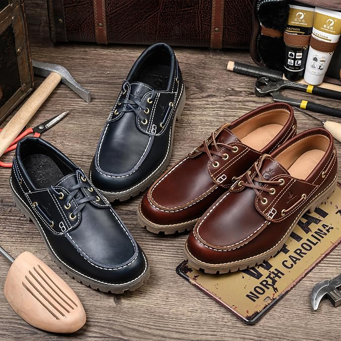 1 Handmade Men's Classic Boat & Deck Shoes Moc Toe Lace Up Full Grain Leather Comfortable Fashion Casual