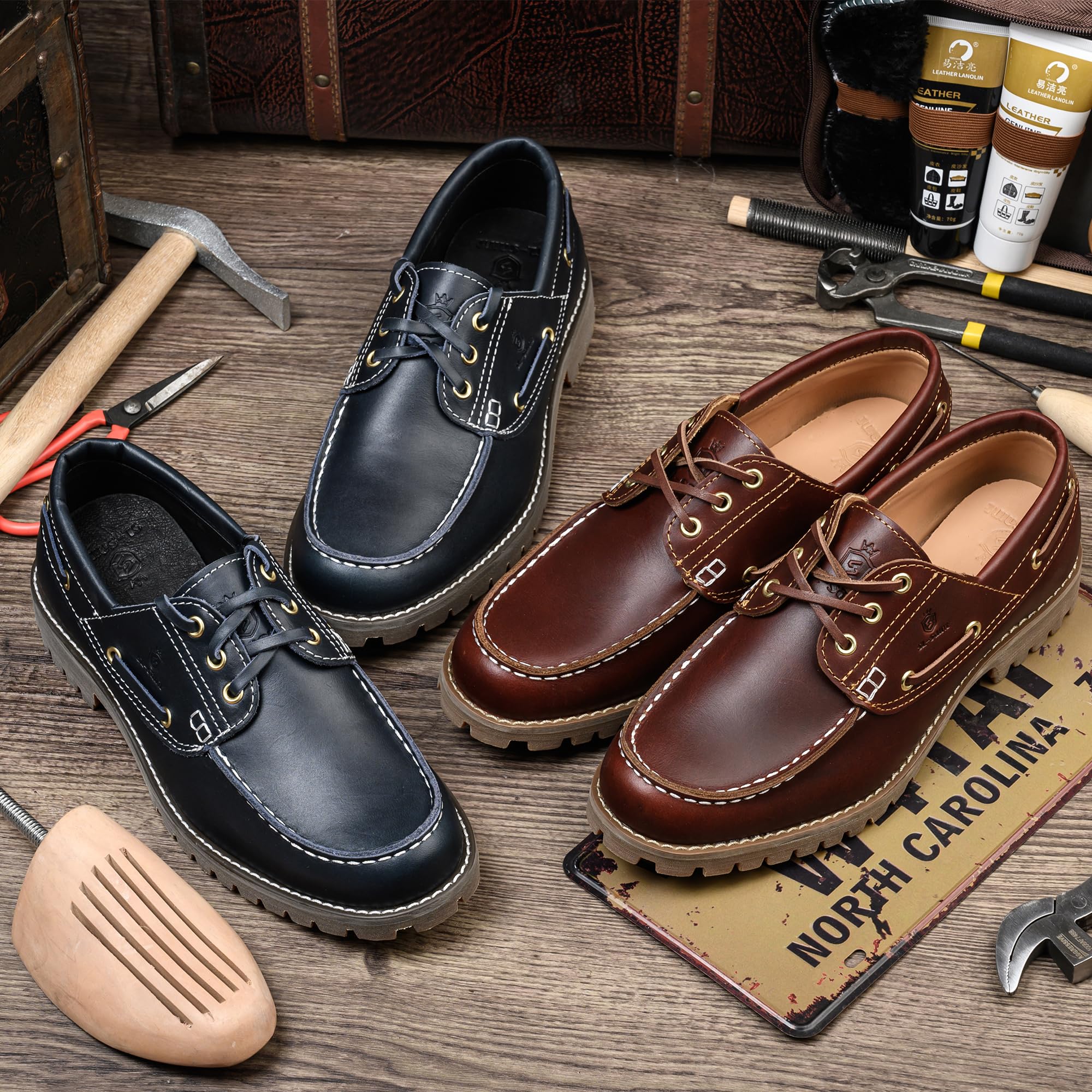SL-Saint Fatti a Mano Uomo Classico da Barca e da Ponte Scarpe Punta Moc Allacciate Pelle Pieno Fiore Moda