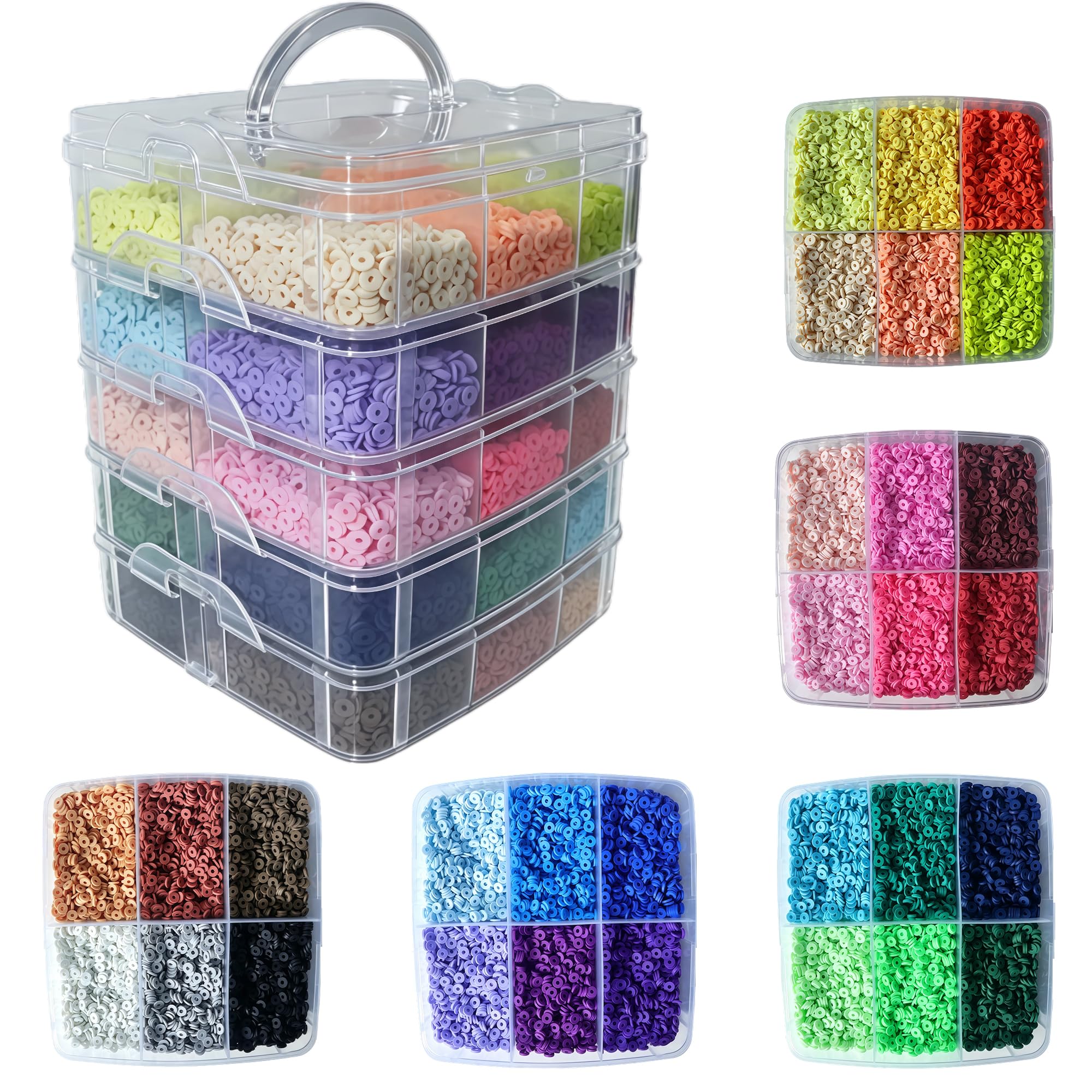 YMSDZHL Juego de 45000 pulseras de cuentas de arcilla, 30 cuentas planas de colores para hacer joyas de amistad, cuentas Heishi de polímero con abalorios, regalos para adolescentes y niñas