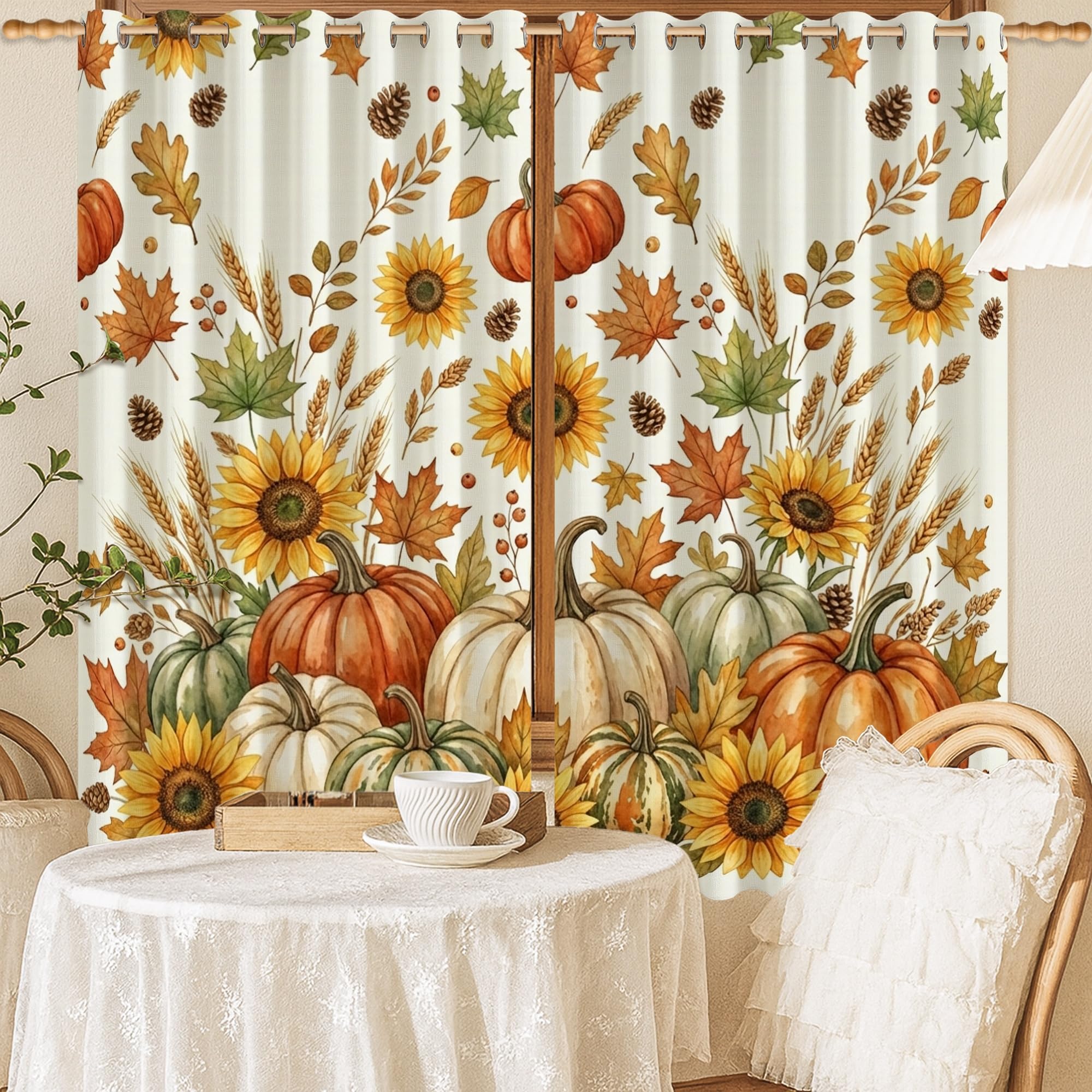 Rideaux occultants infroissables motif citrouille d'automne 132 x 137 cm
