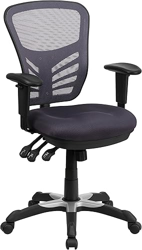 Miniatura 1 de Flash Furniture Nicholas Silla Giratoria de Respaldo Medio para Oficina y Juegos, Silla de Oficina Ergonómica de Malla con Soporte Lumbar y Altura