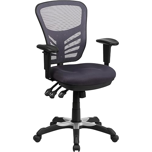 Flash Furniture Nicholas Mid-Back Swivel Office and Gaming Chair, Ergonomic Mesh Office Chair with Adjustable Lumbar Support and Height, Dark Gray