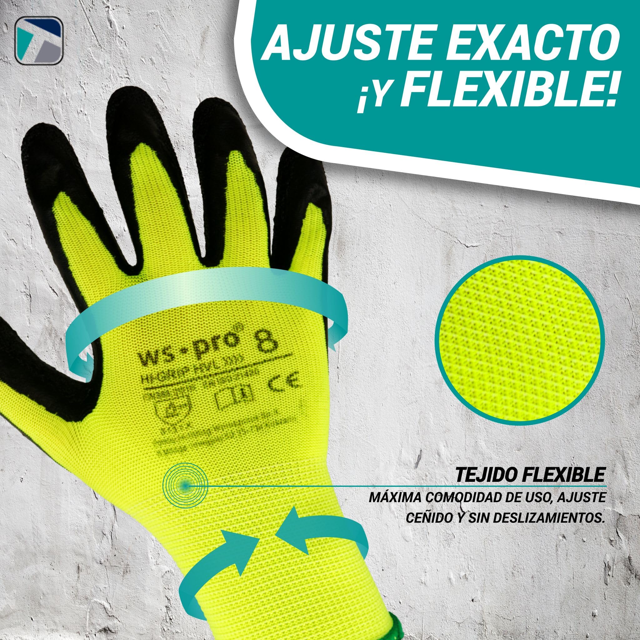 Trevendo 60 pares de guantes de trabajo - guantes de montaje amarillo neón con revestimiento de látex (talla 8)