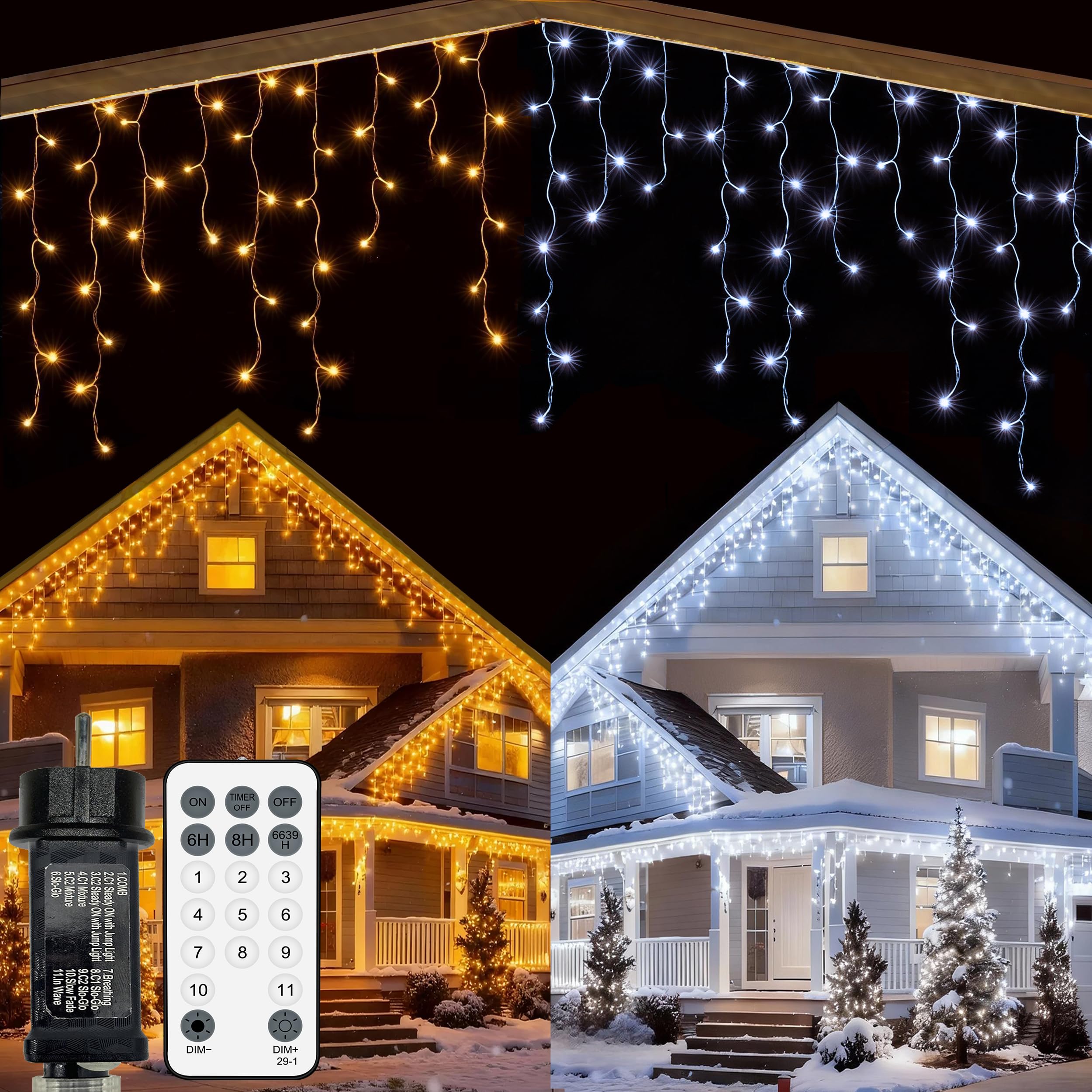YOSION Eisregen Lichterkette, 300 LED 9M Warmweiß und Weiß E