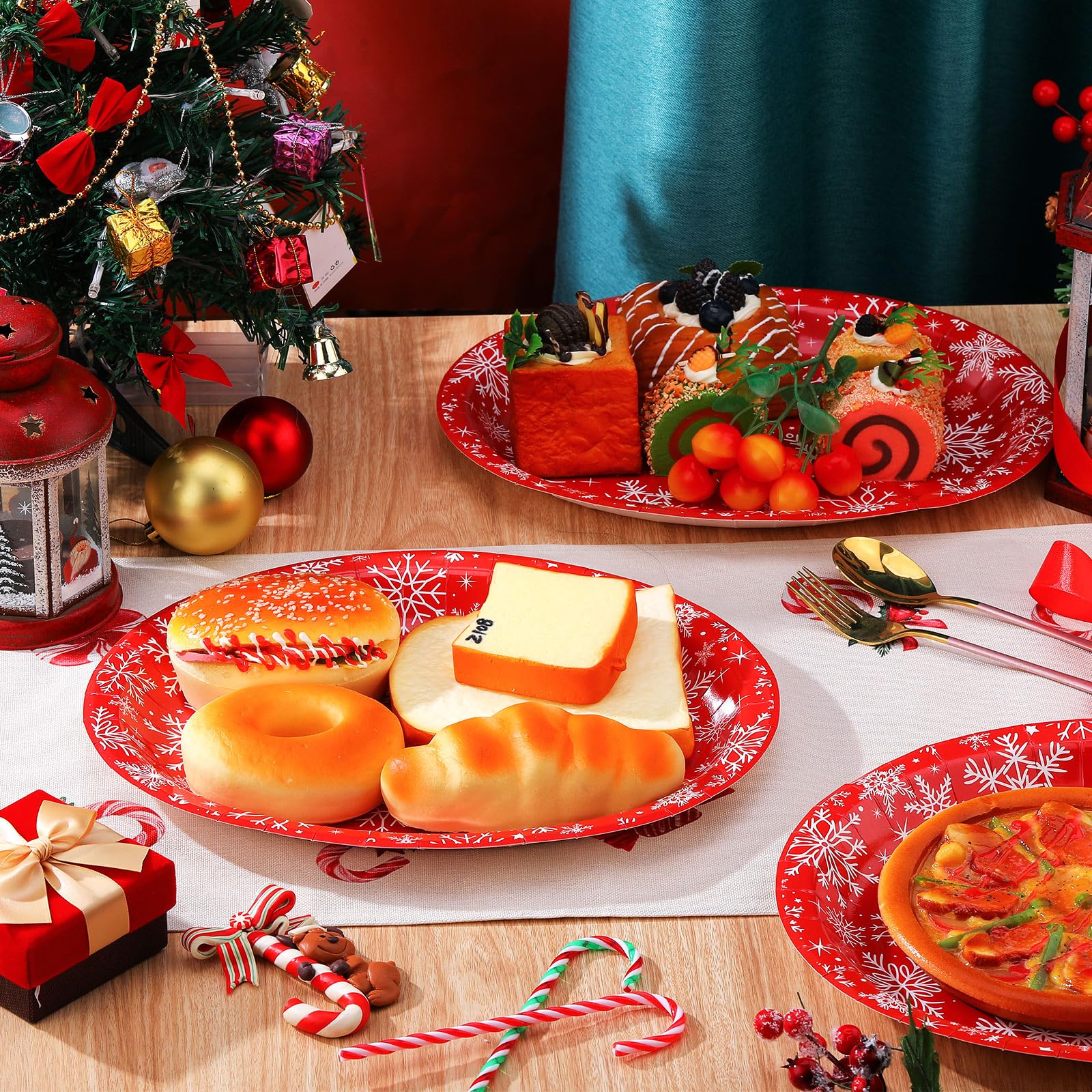Einweg-Pappteller für Weihnachten, oval, 25,4 x 31,8 cm, groß, für Dinner-Partys, Urlaub, Pappteller für Weihnachten, Party, Geschirr, Tisch (Schneeflocke)