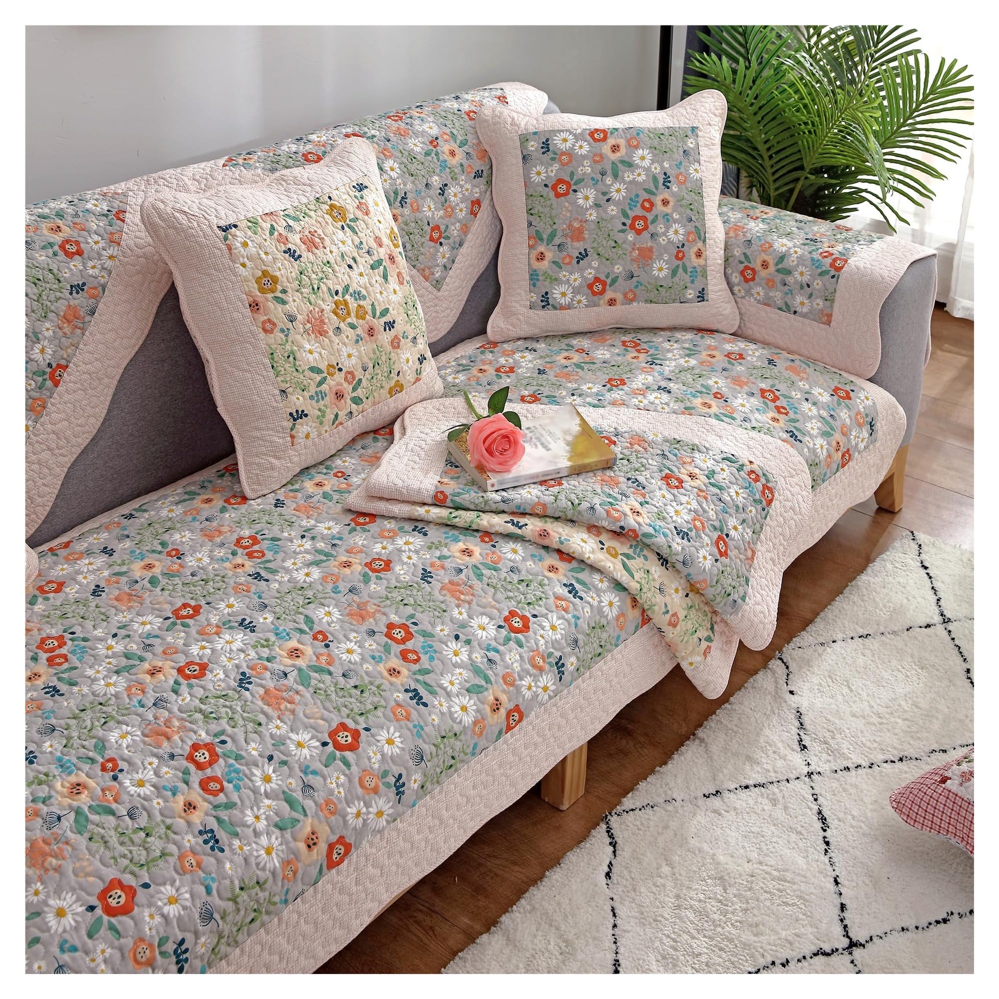 Coussin patchwork floral 45x45 cm pour housse de canapé en coton lavable