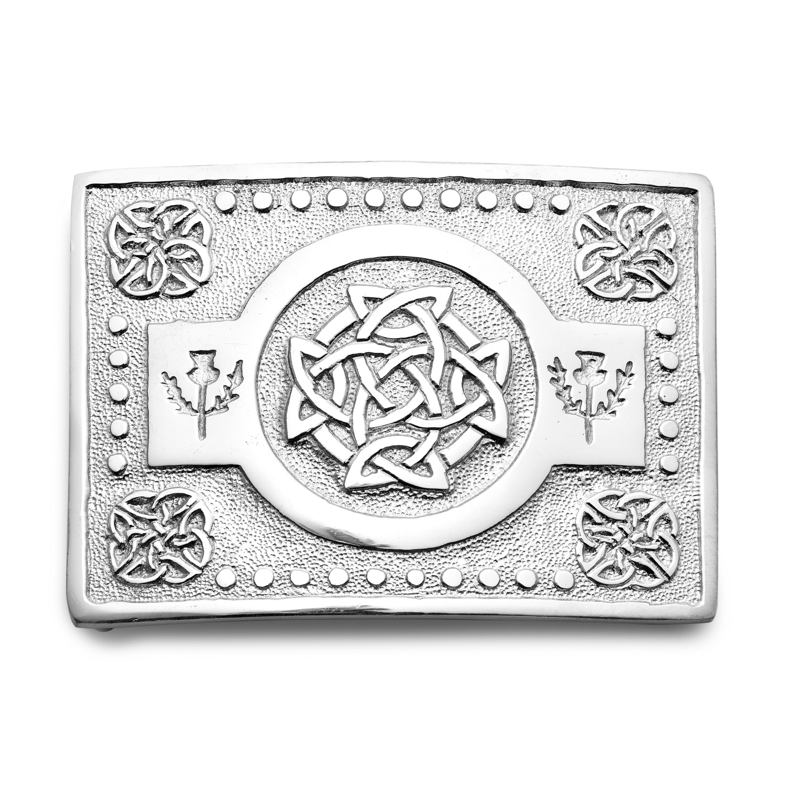Kilt Emporium Celtic Knot Kilt Belt Buckle - Solid Brass with Intricate Design (Celtic Knot - Chrome)