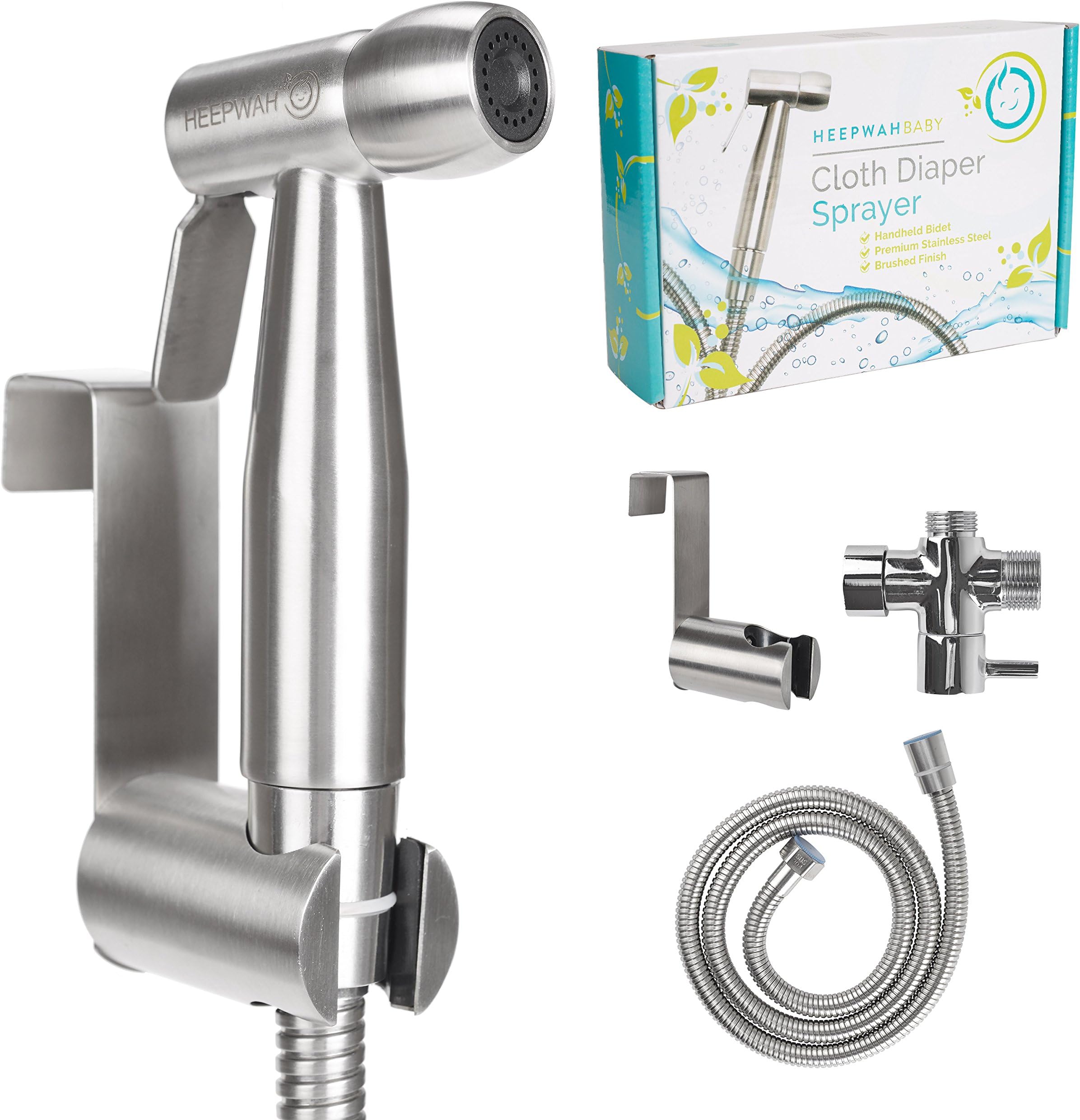 HeepWah Stainless Steel Diaper Sprayer and Bidet Sprayer for Toilet - Handheld Bidet with Adjustable Spray Perfect for Cloth Diapers and as Personal Shattaf - Modern Bidet for Toilet Sprayer Set