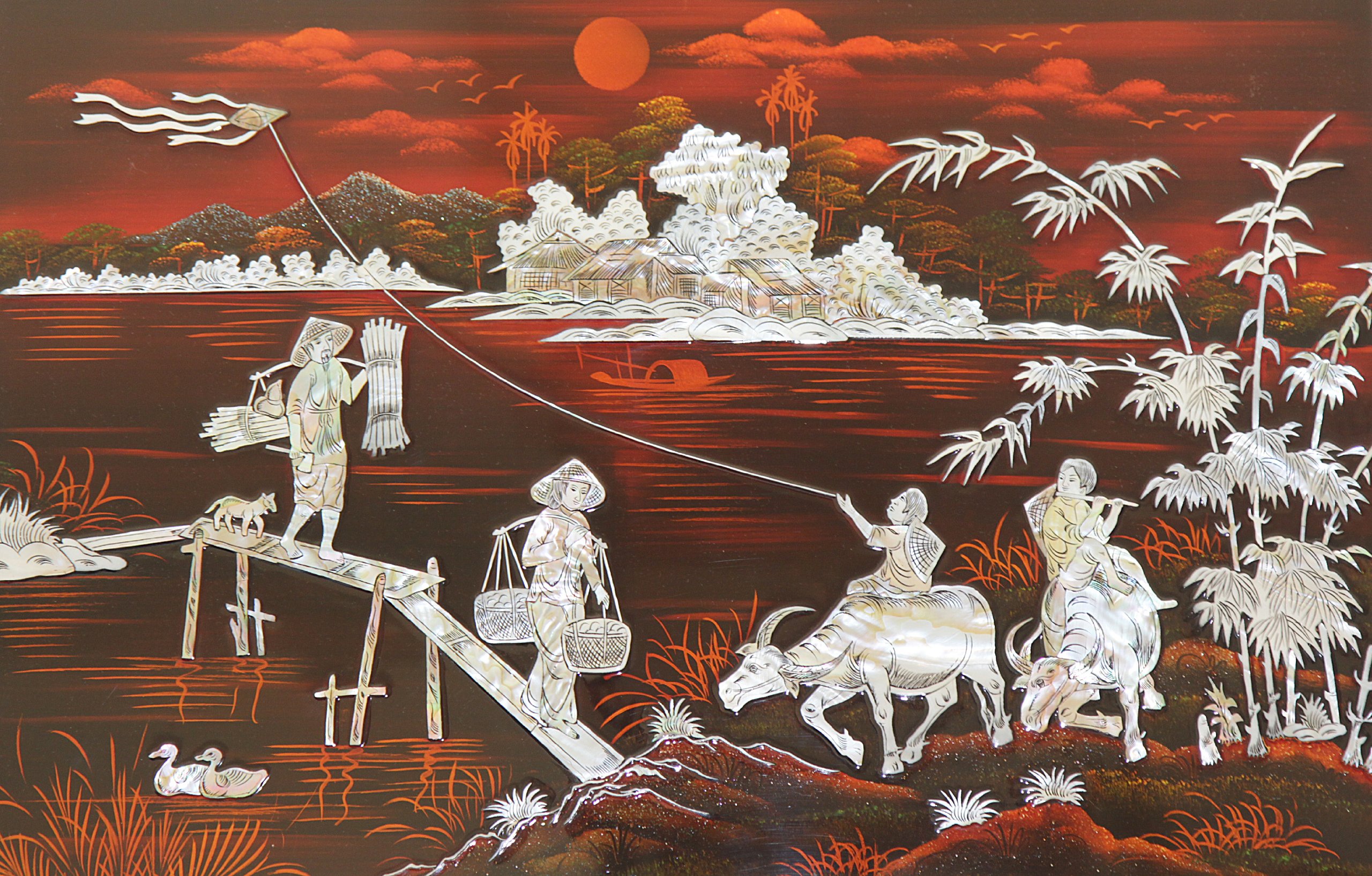 Amazon.com: Vietnamese Lacquer Painting - Mother of Pearl- Rural