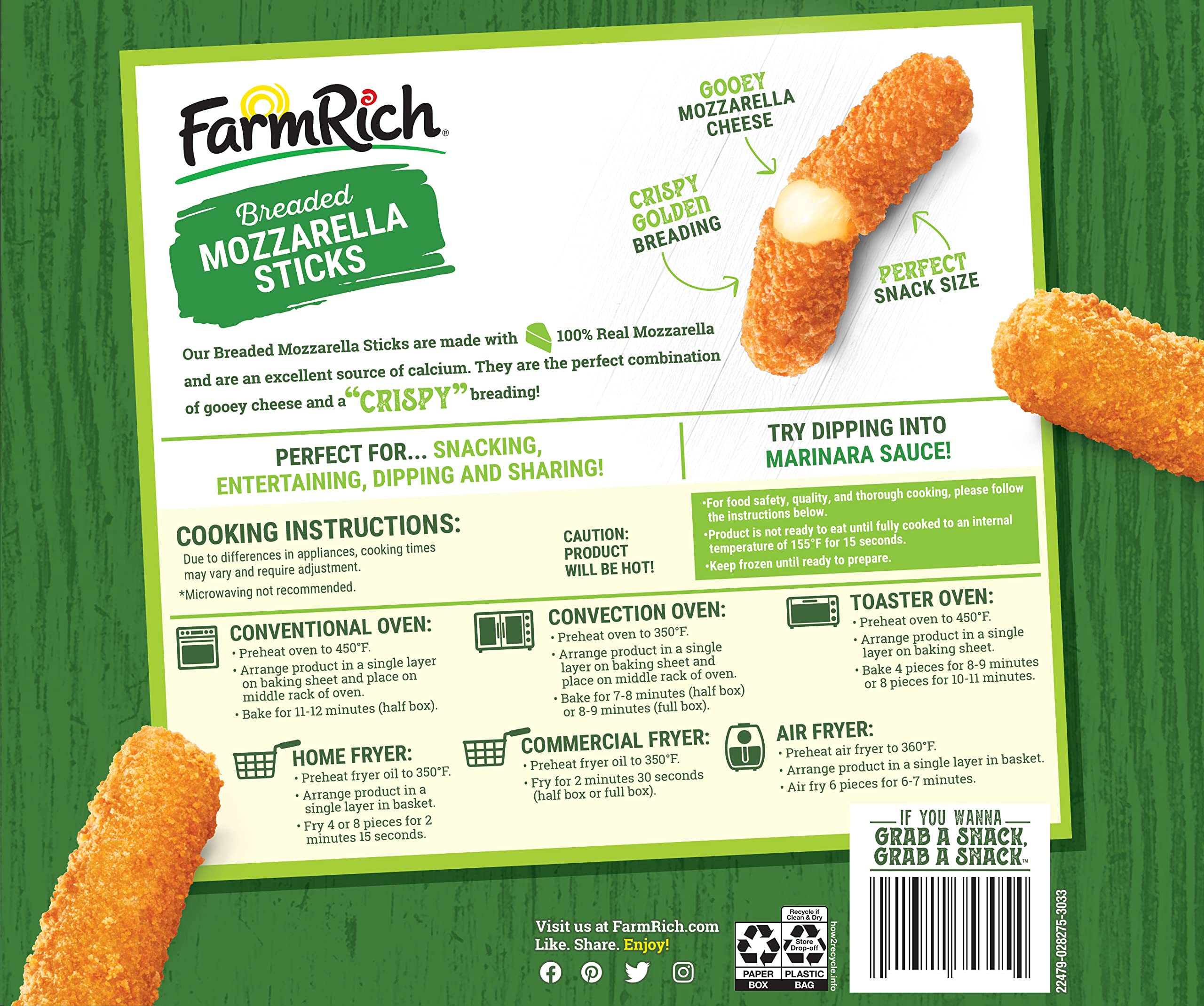 Farm Rich Mozzarella Cheese Sticks - Frozen Appetizers for Parties Breaded Cheese Stick 48 oz Pack - Farm — view 4