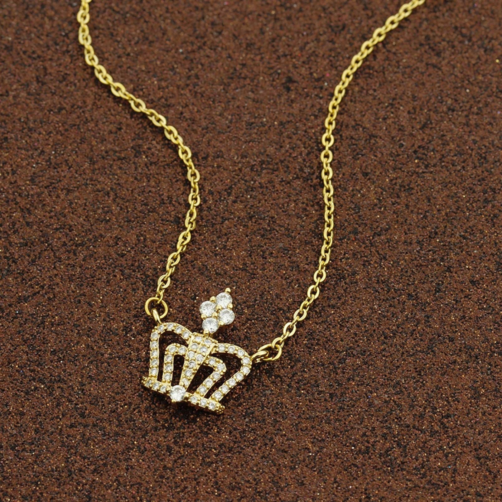 N/Ａ Collar Colgante Collar de Corona Joyería Real Cadena de Oro de Acero Inoxidable Cristal Princesa Corona Gargantilla Collar Regalos de Boda Regalo de cumpleaños de Navidad