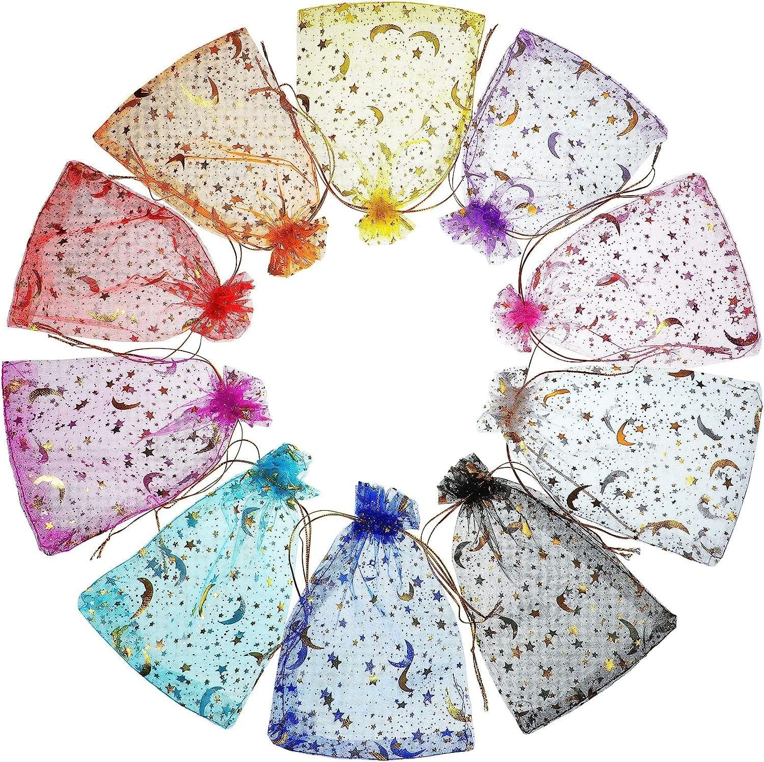 Match Made Decorative Organza Potli Bags for Gifts – Multicolor Golden Floral Design Drawstring Pouches | Wedding, Party, Return Gift, Festival Favor Bags (Pack of 25)-image-37