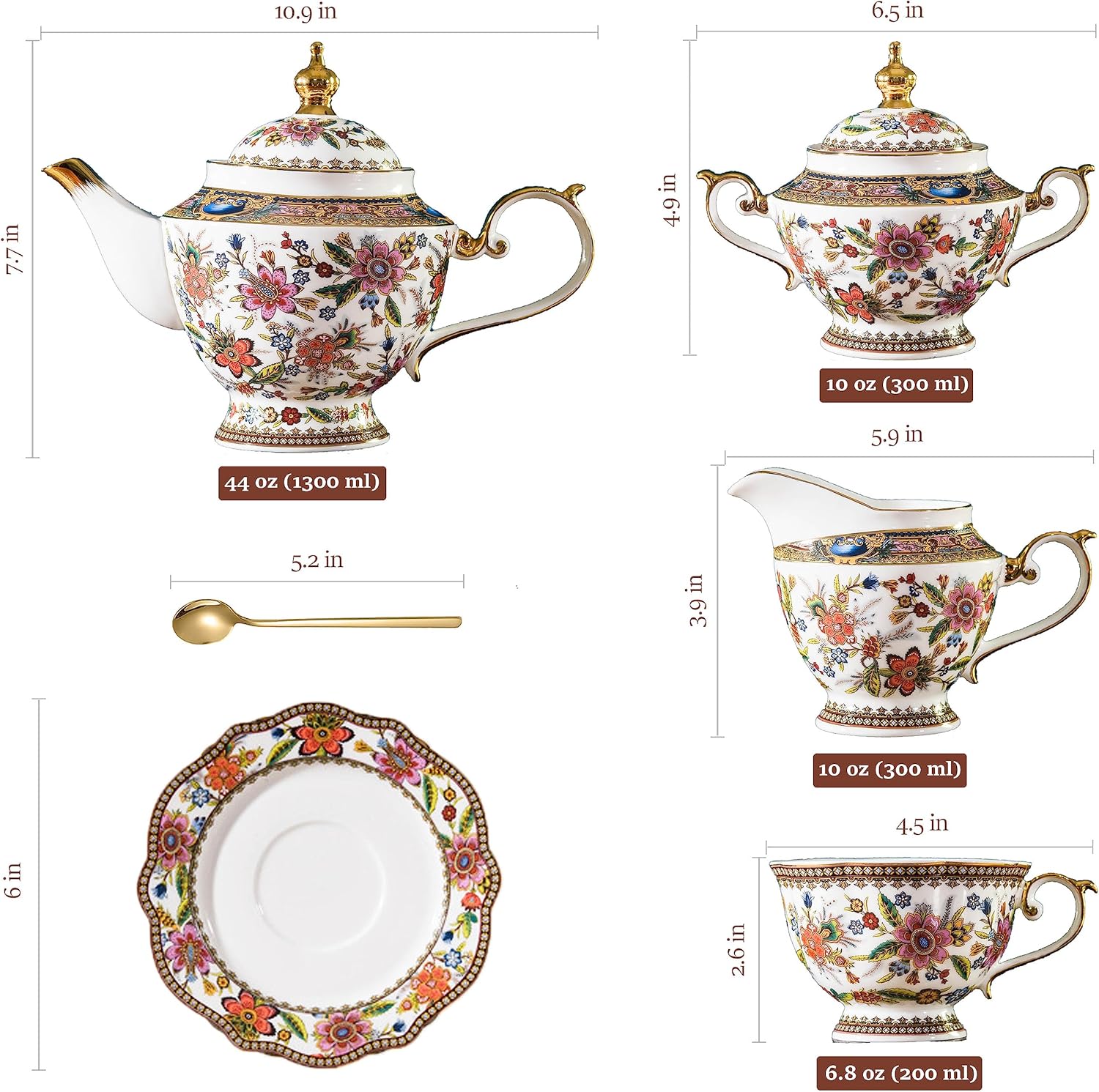 ACMLIFE Tea Set for Adults for 6, Blue and White Tea Set with Cups, Bone China Vintage Floral British English Tea Pot with Cups and Saucers for Women Party, Afternoon Service or Gift Giving (Pink) - Image 6