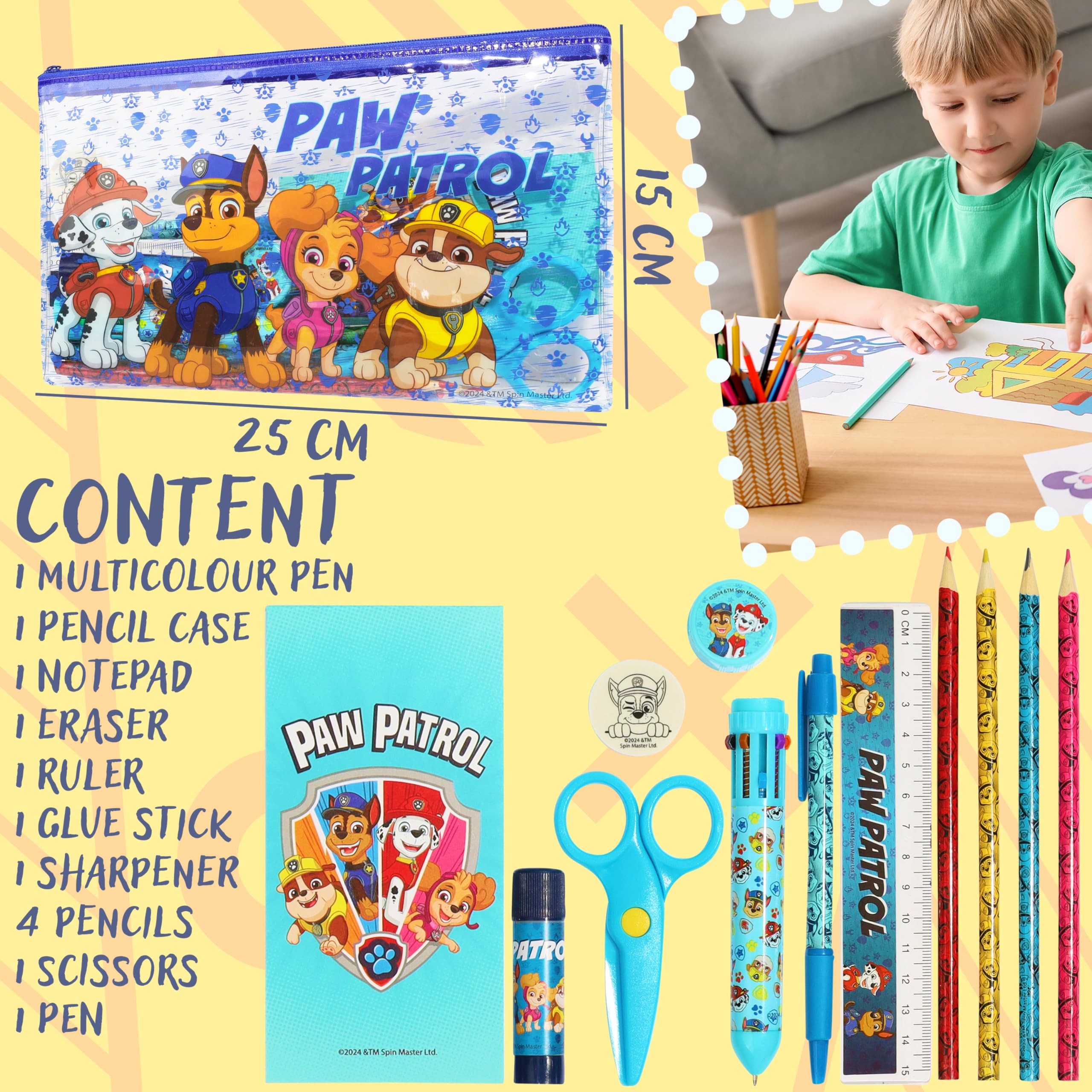Paw Patrol Trousse Scolaire Garcon Fille, Trousses pour Enfants avec Fournitures Scolaires Crayon de Couleurs Stylo, Kit Papeterie, Cadeau Enfant